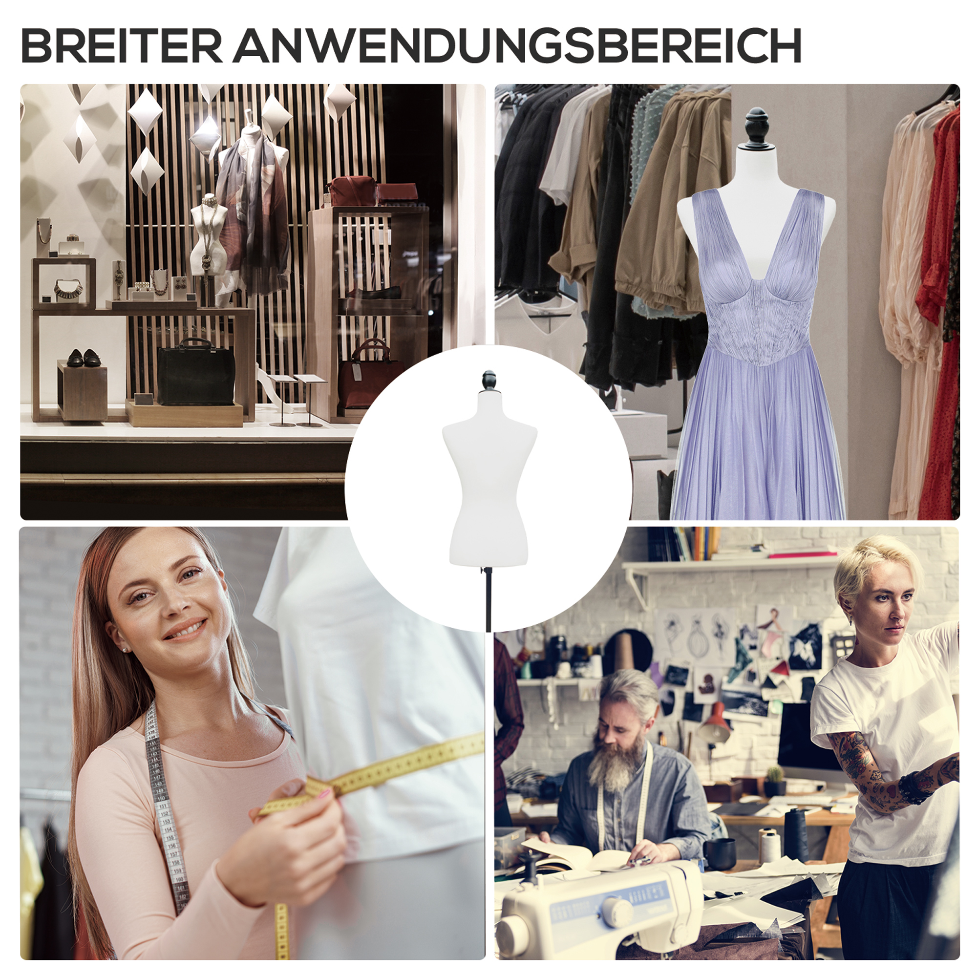 Mannequin-Torso, Kleiderpuppe, Schaufensterpuppe, Schaumstoff, Holz, Metall, Weiß