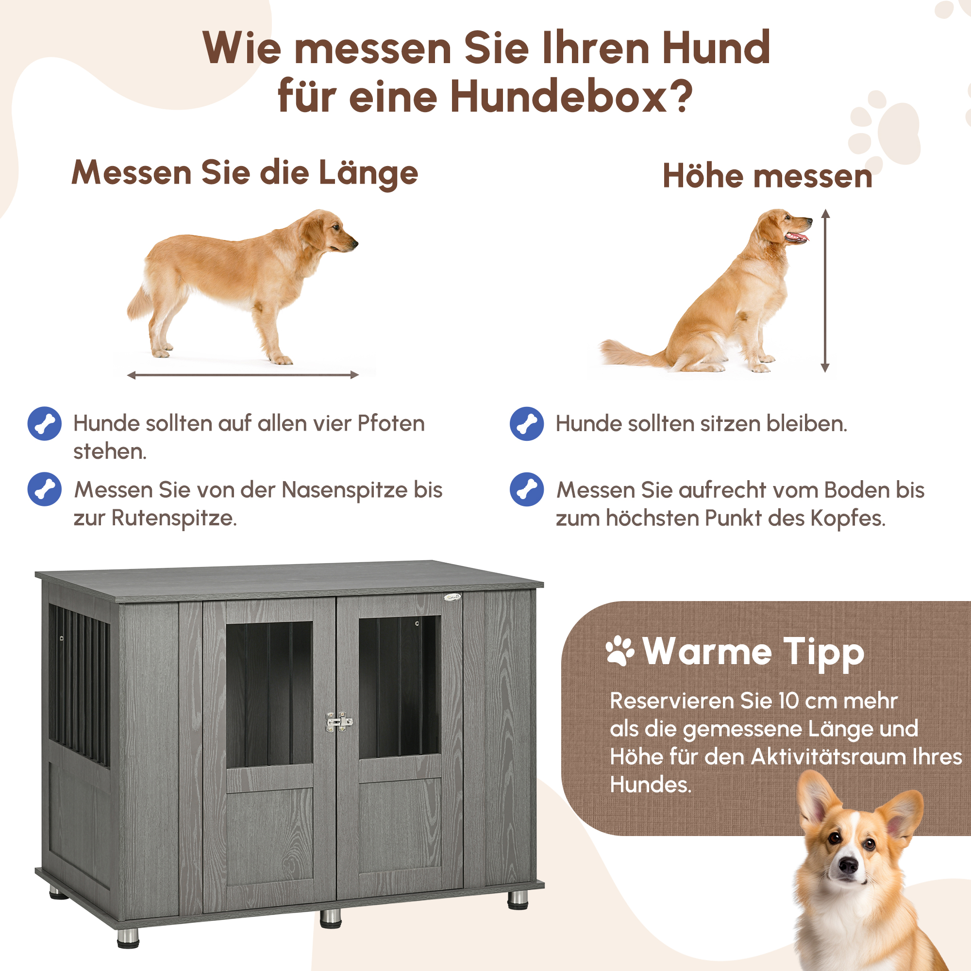 Hundekäfig Hundebox, 2 Türen, inkl. Verriegelung,116 cm x 60 cm x 87 cm, Grau