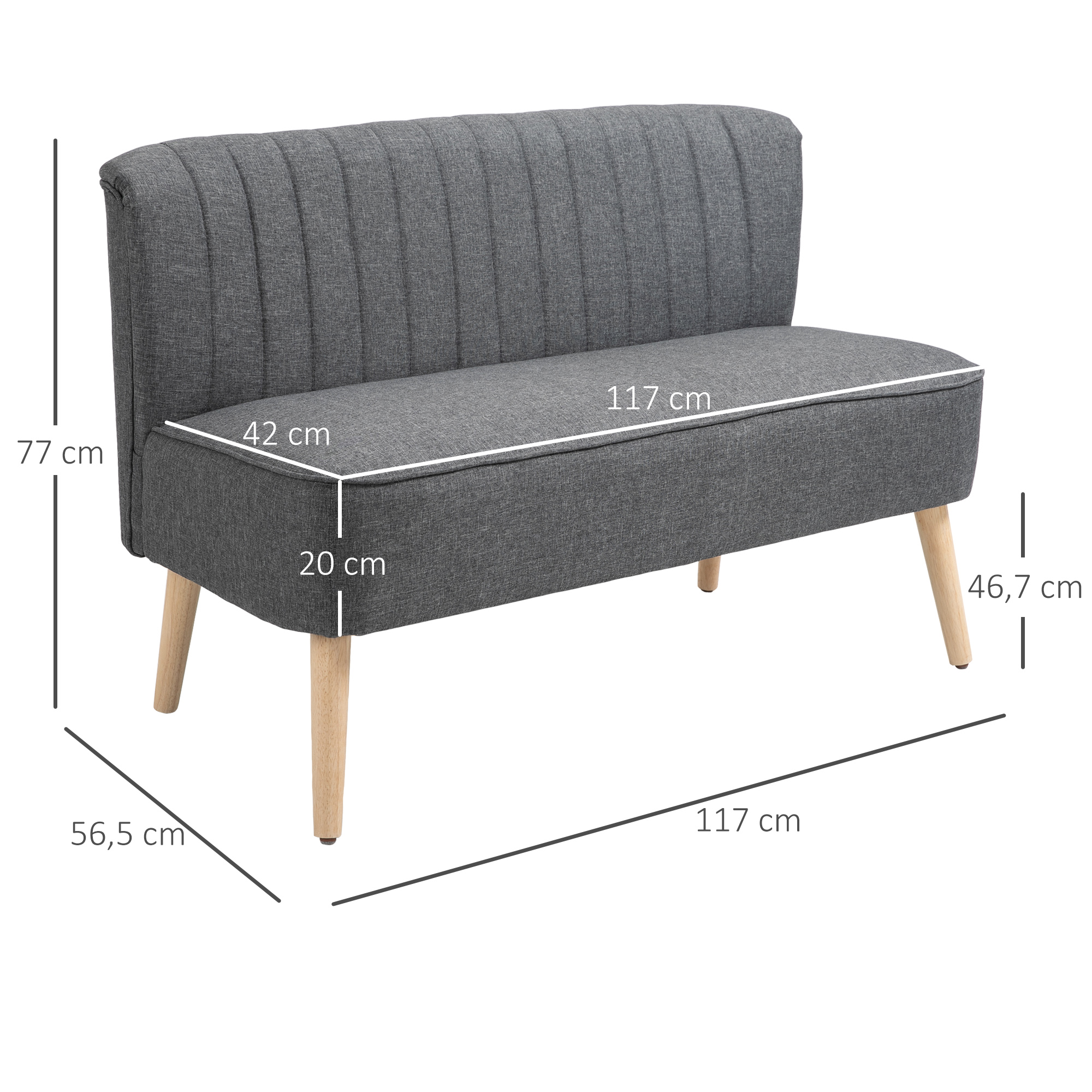2-Sitzer Sofa, weiche Polsterung, pflegeleichter Bezug, bis 150 kg, 117 x 56,5 x 77 cm, Dunkelgrau