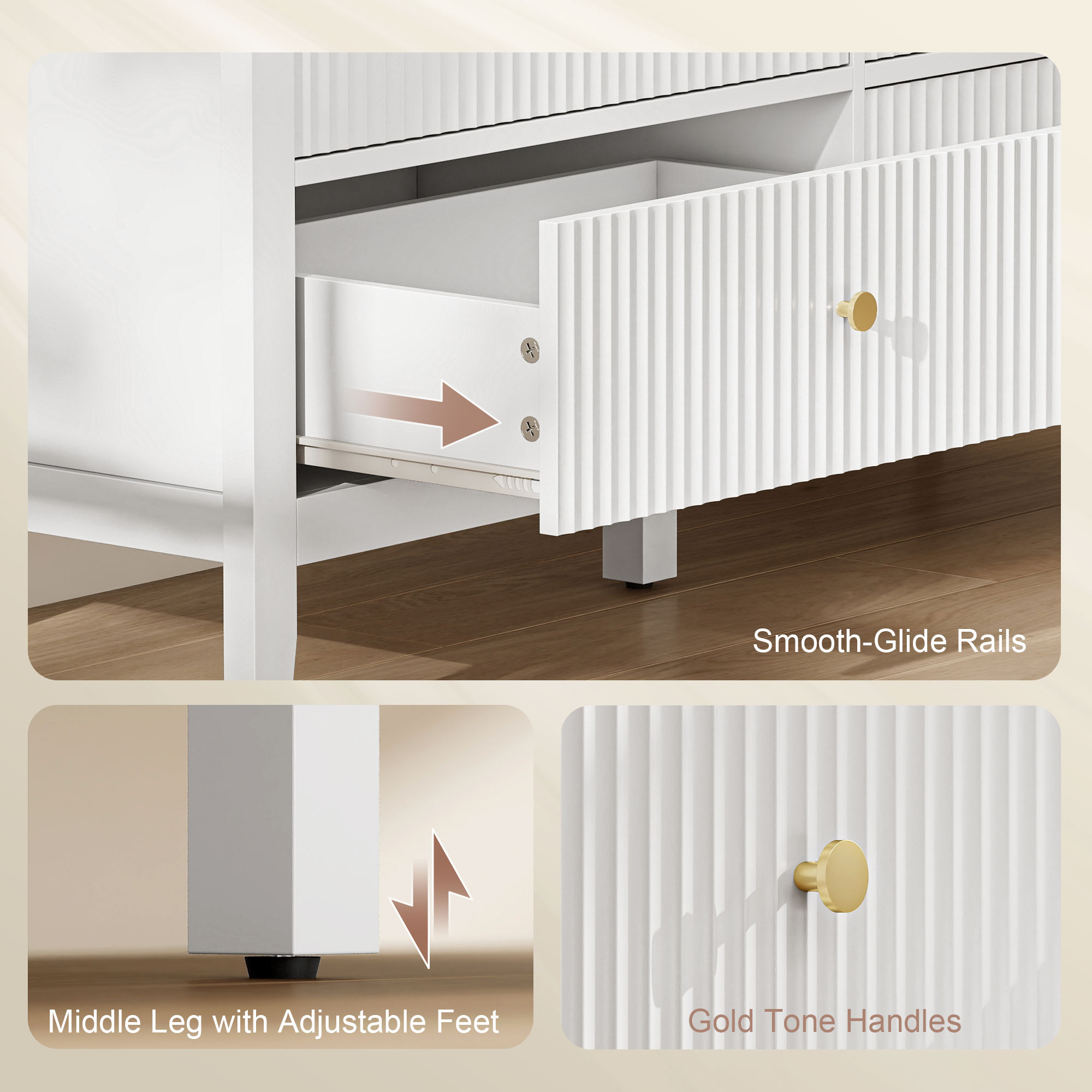 Kommode Sideboard mit 6 Schubladen Moderner Aufbewahrungsschrank für Wohnzimmer Schlafzimmer Flur 100 x 40 x 78 cm Weiß