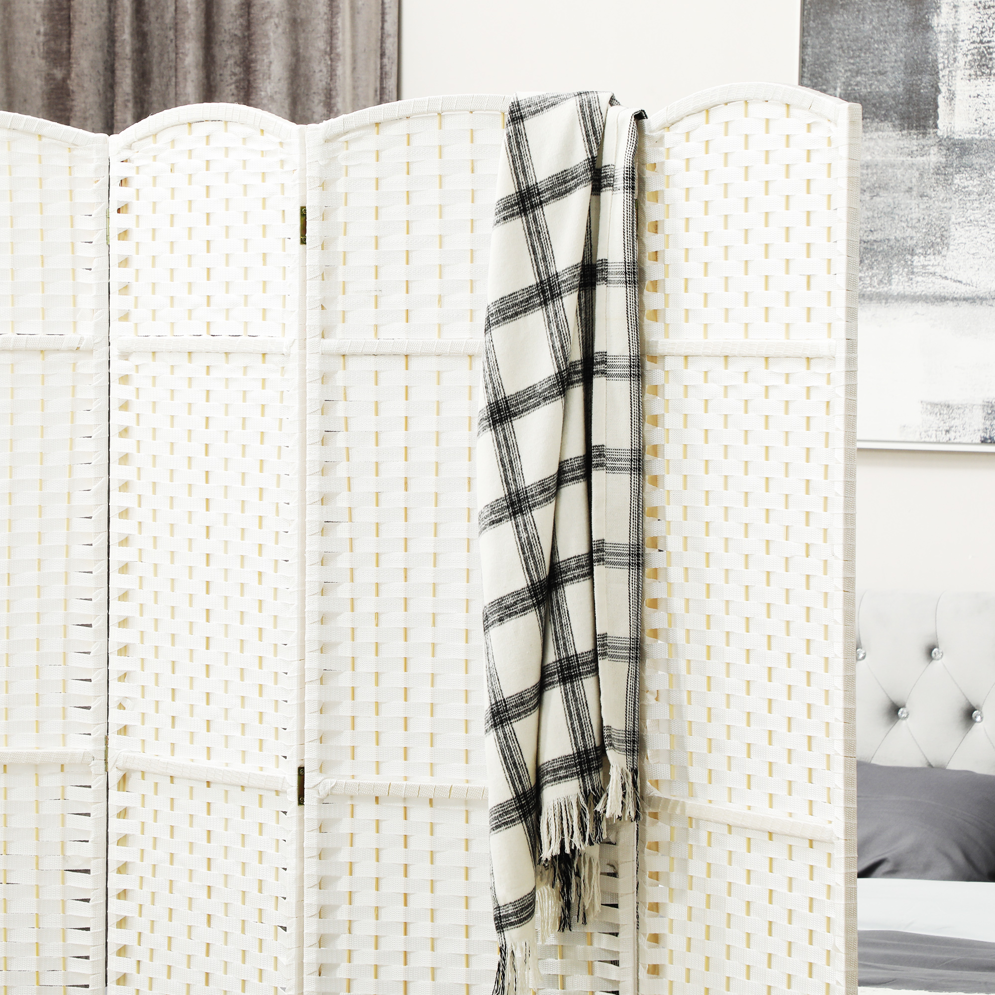 4-teiliger Raumtrenner, Faltbarer Sichtschutz, Sichtschutzwand für Wohnzimmer, Schlafzimmer, Homeoffice, Weiß