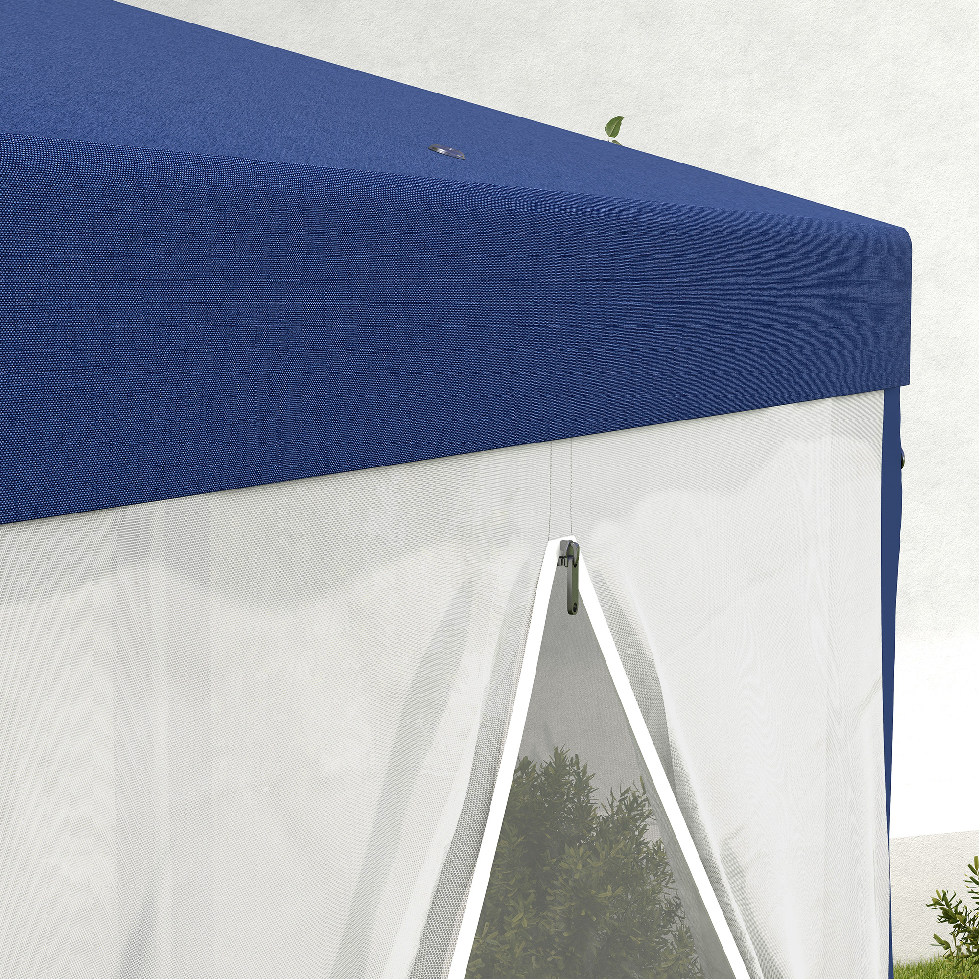 Gartenpavillon, 6-eckig, Netzvorhänge, Metallgestell, 3,94x3,412x2,5m, Blau