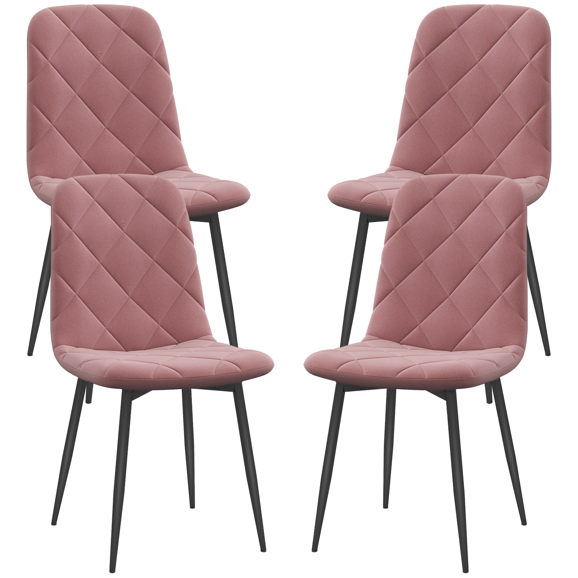 Esszimmerstühle 4er Set Küchenstuhl mit Rückenlehne, Samtoptik, Sessel 45 x 54 x 87 cm Rosa