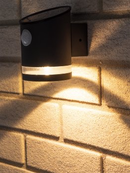LED Solar Wandleuchte "SWL 119-A" / PIR Bewegungsmelder, IP44, anthrazit
