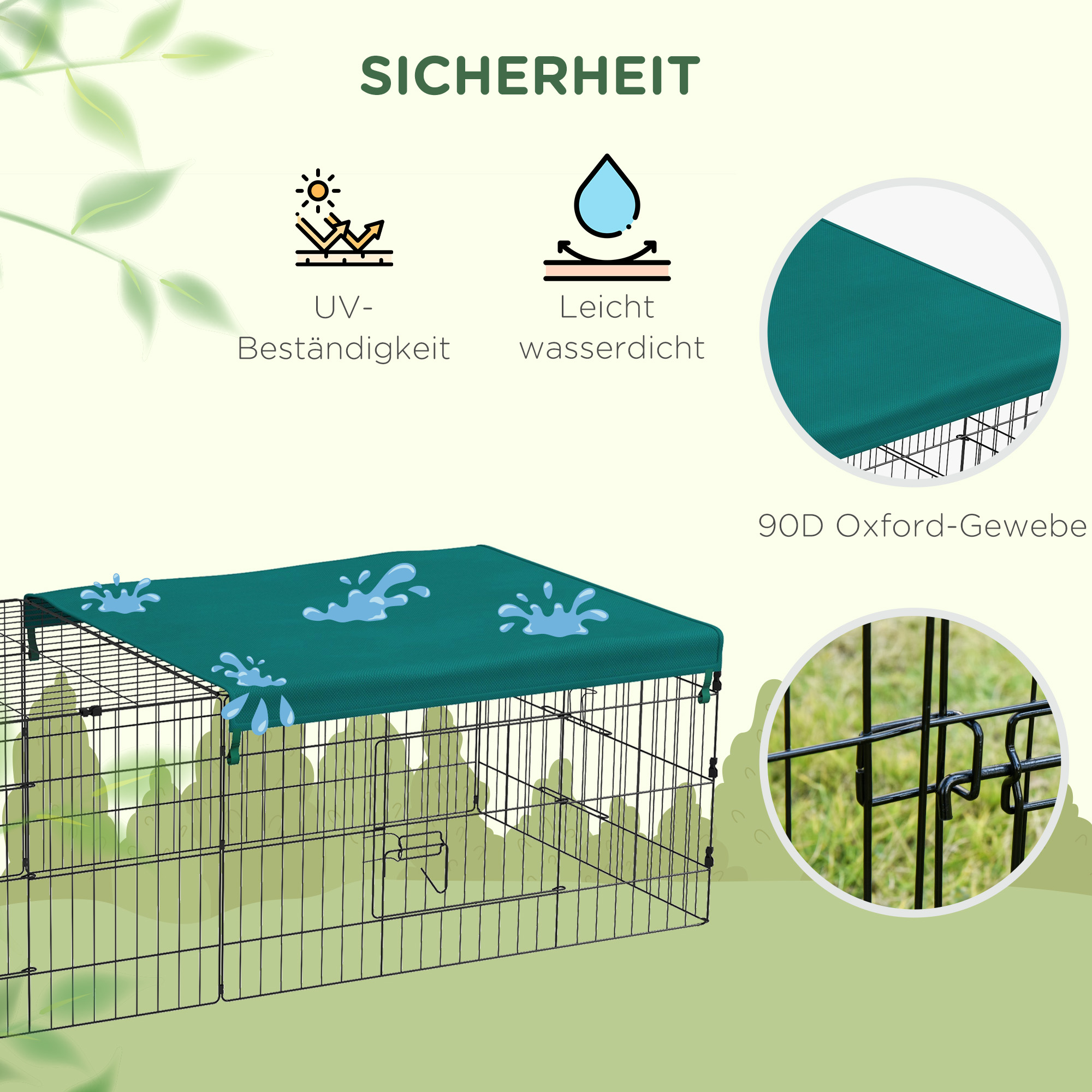 Kleintiergehege Freilaufgehege Zwergkaninchengehege, 185 x 75 x 50 cm, Grün + Schwarz