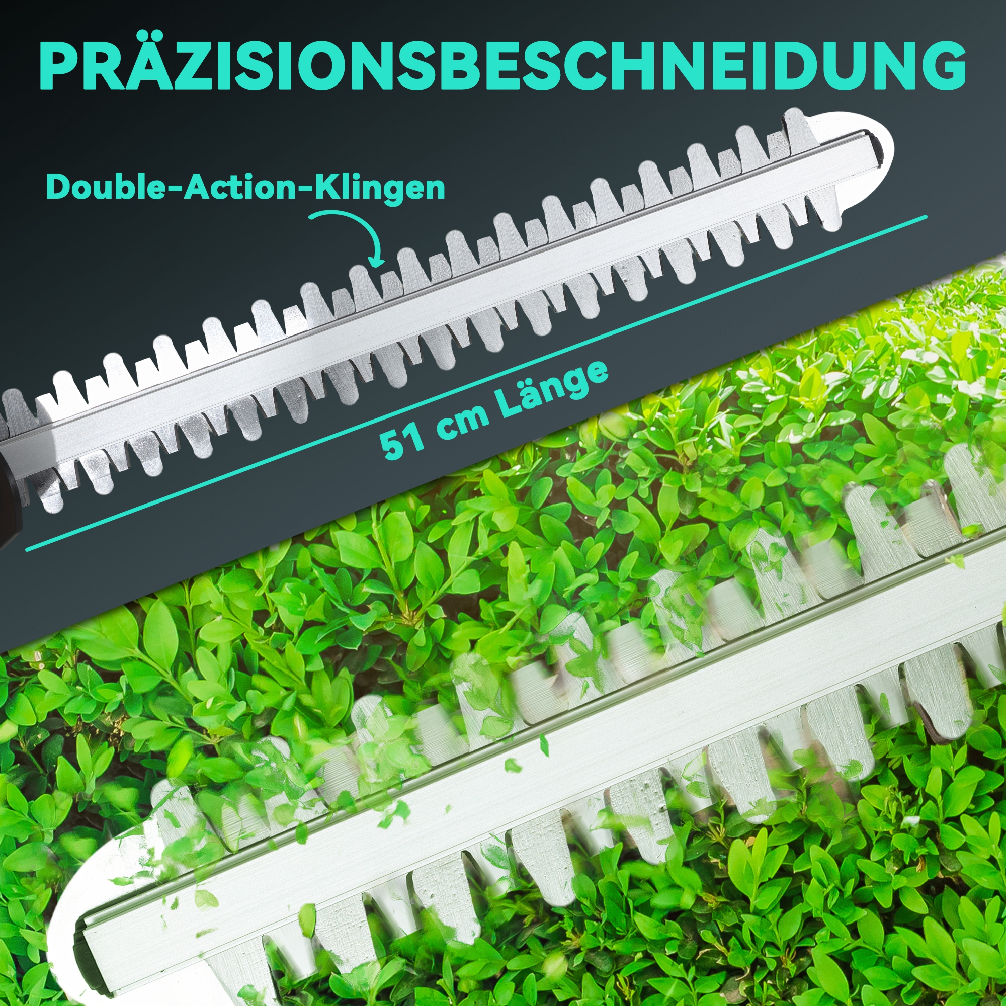 Elektro Heckenschere Akku Heckenschneider mit 51cm Schnittlänge Motor, Akku Blau