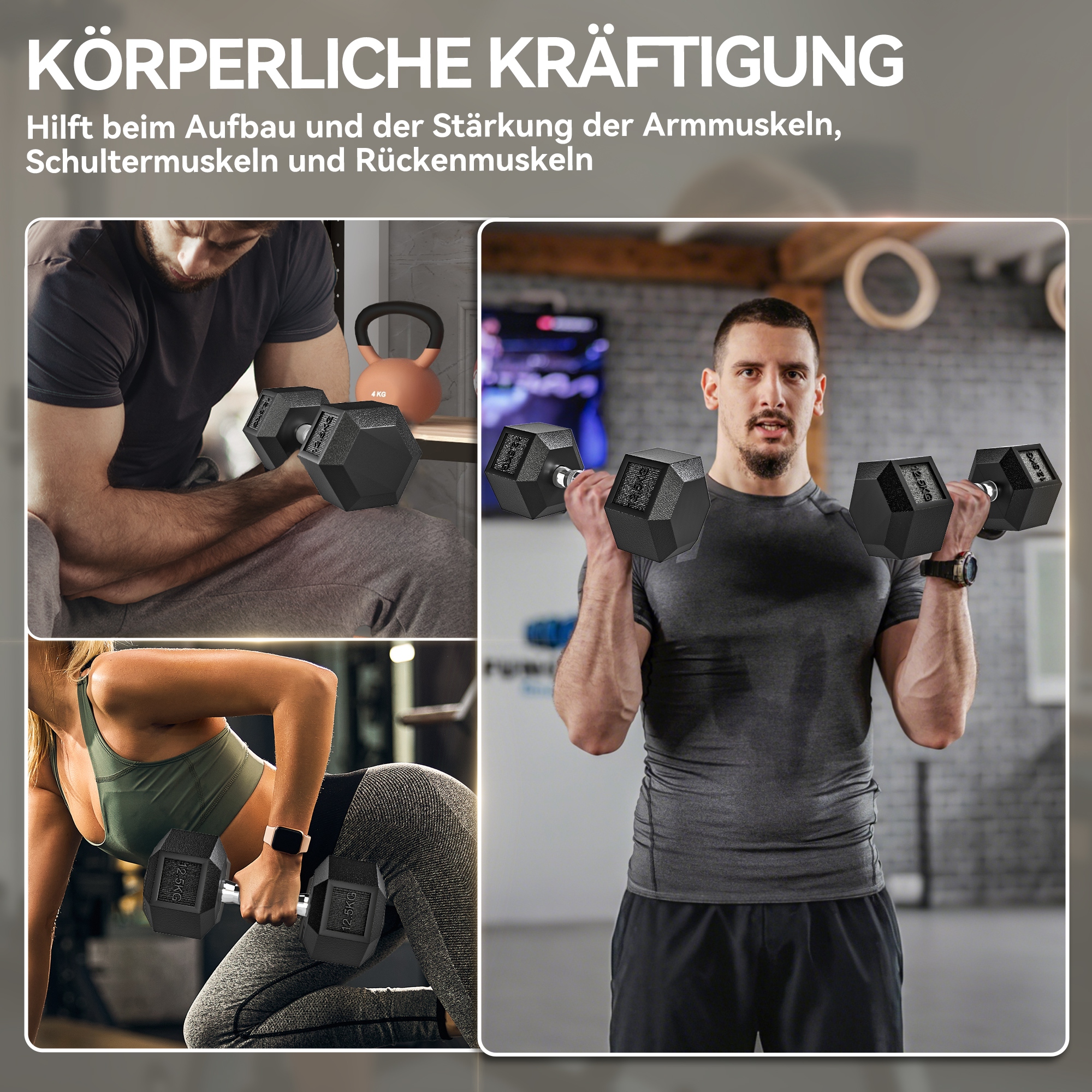 Hanteln mit gerändeltem Griff, Kurzhantel aus Gusseisen, 2 x 12,5 kg für Zuhause, Fitnessstudio, Krafttraining