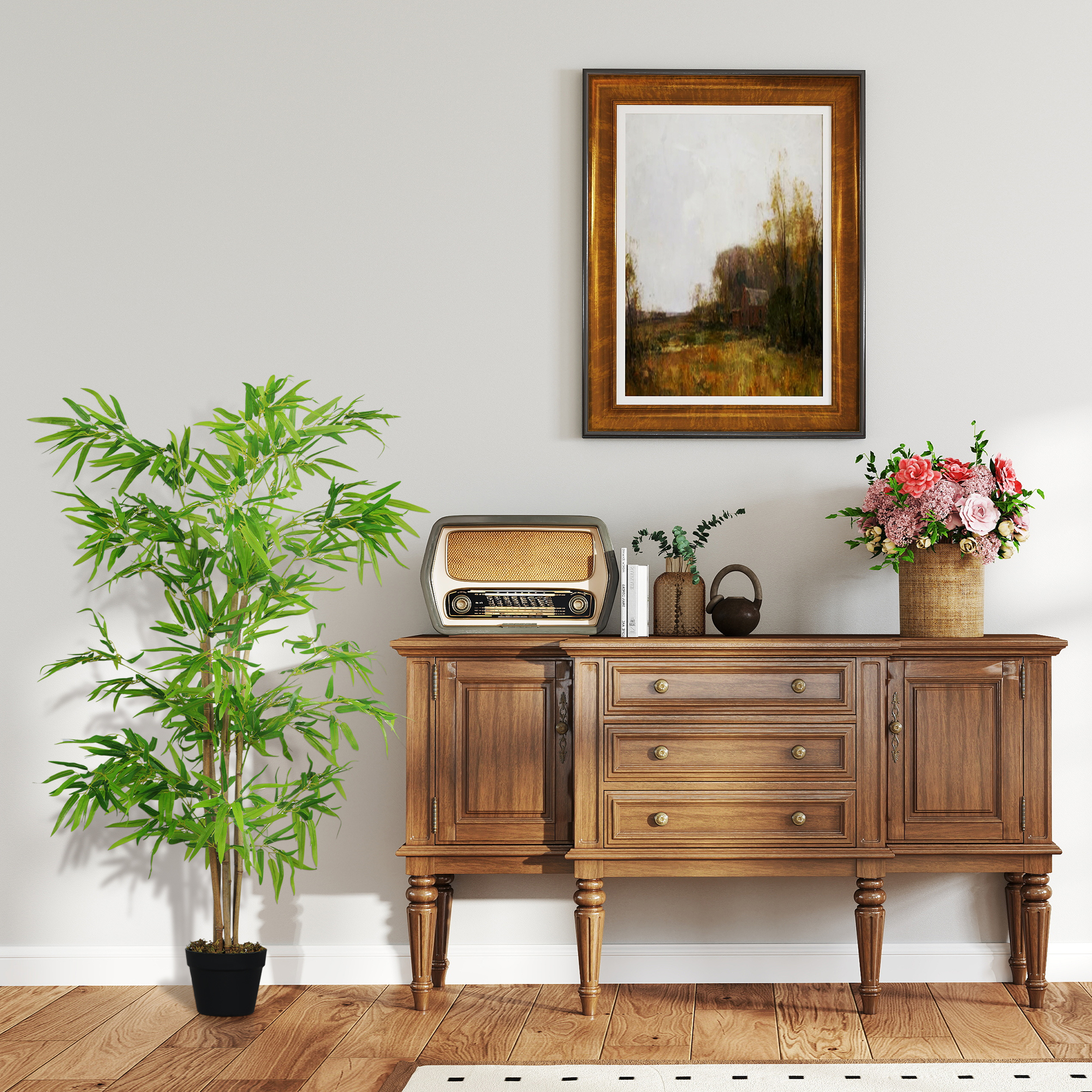 Künstlicher Bambus, Kunstpflanze, Dekopflanze mit Topf, Kunstbaum, Baumdekoration, 150 cm