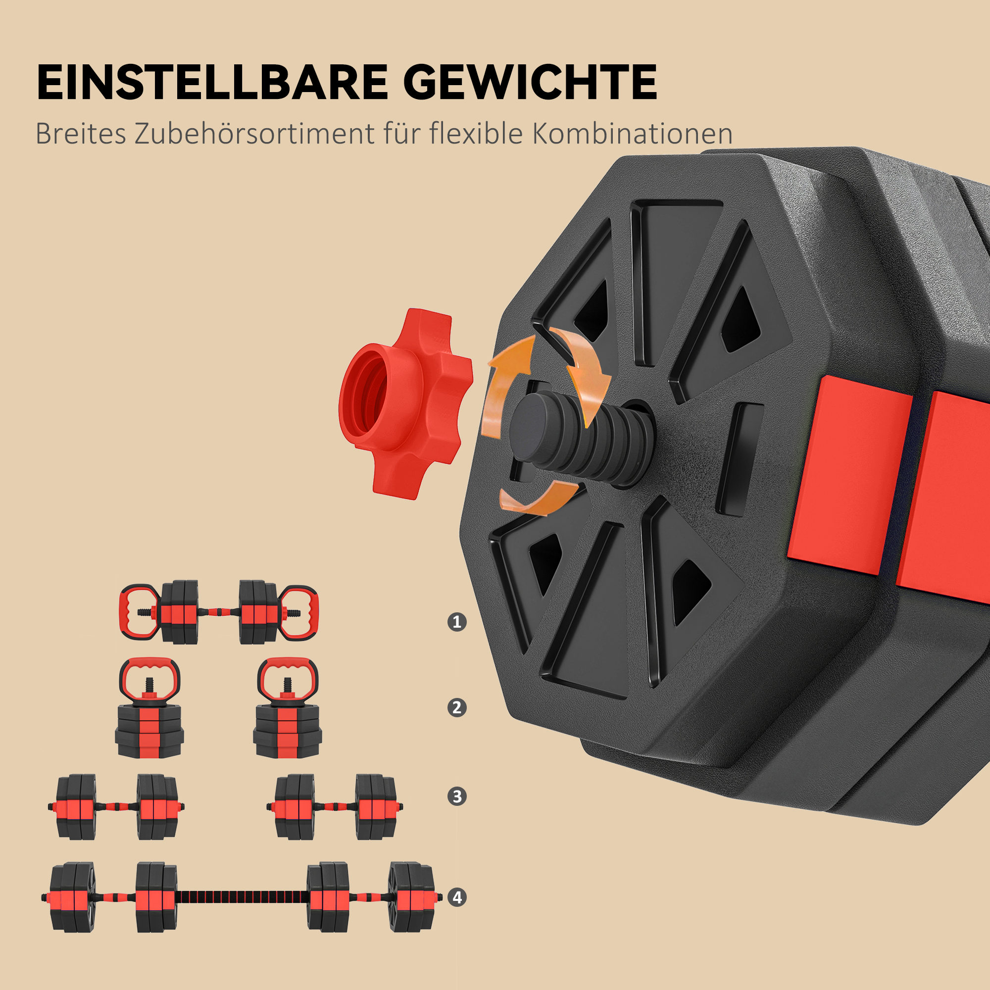 6-in-1 Hantelset Kurzhantel Set Kurzhanteln Langhanteln verstellbar 25 KG für Krafttraining Zuhause