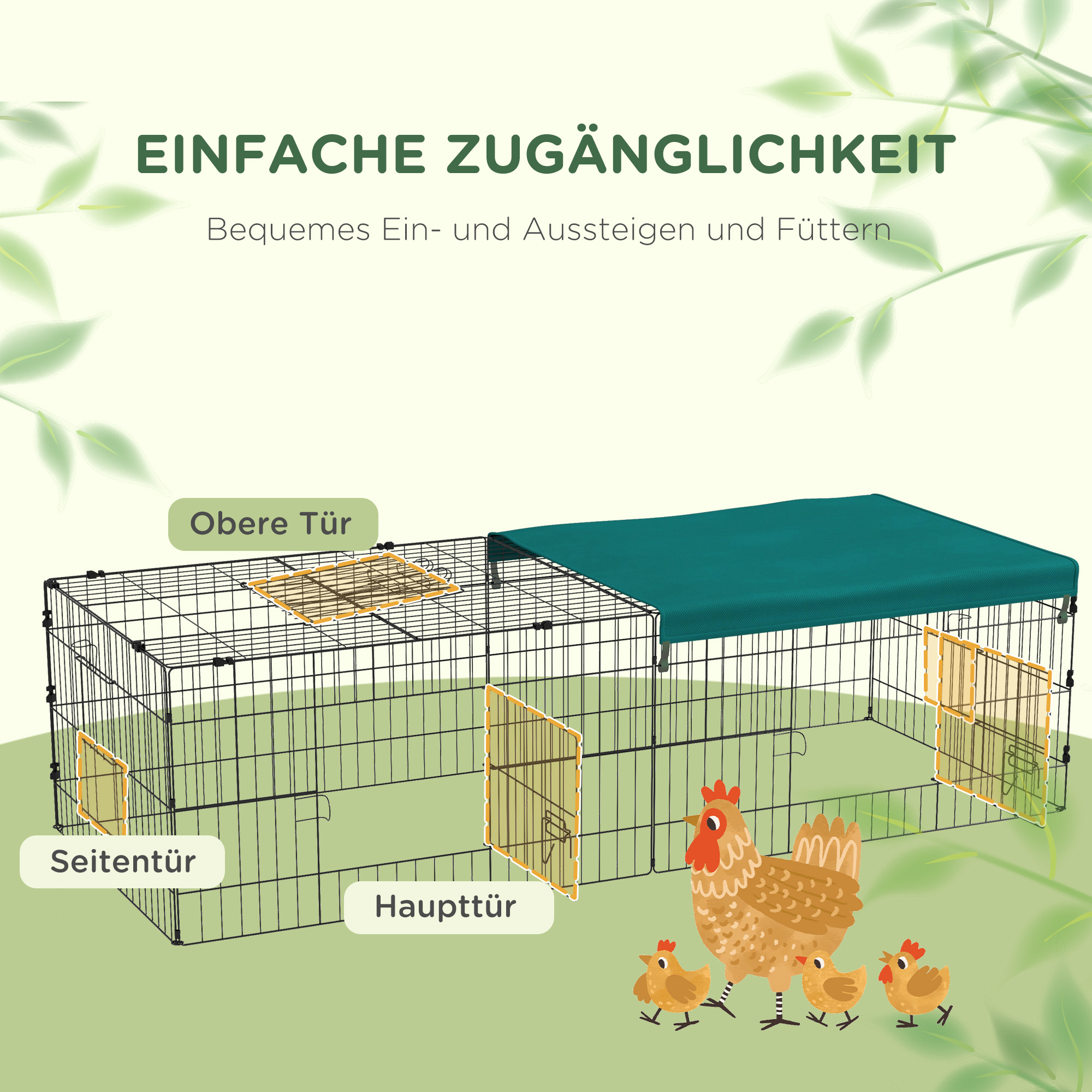 Kleintiergehege Freilaufgehege Zwergkaninchengehege, 185 x 75 x 50 cm, Grün + Schwarz