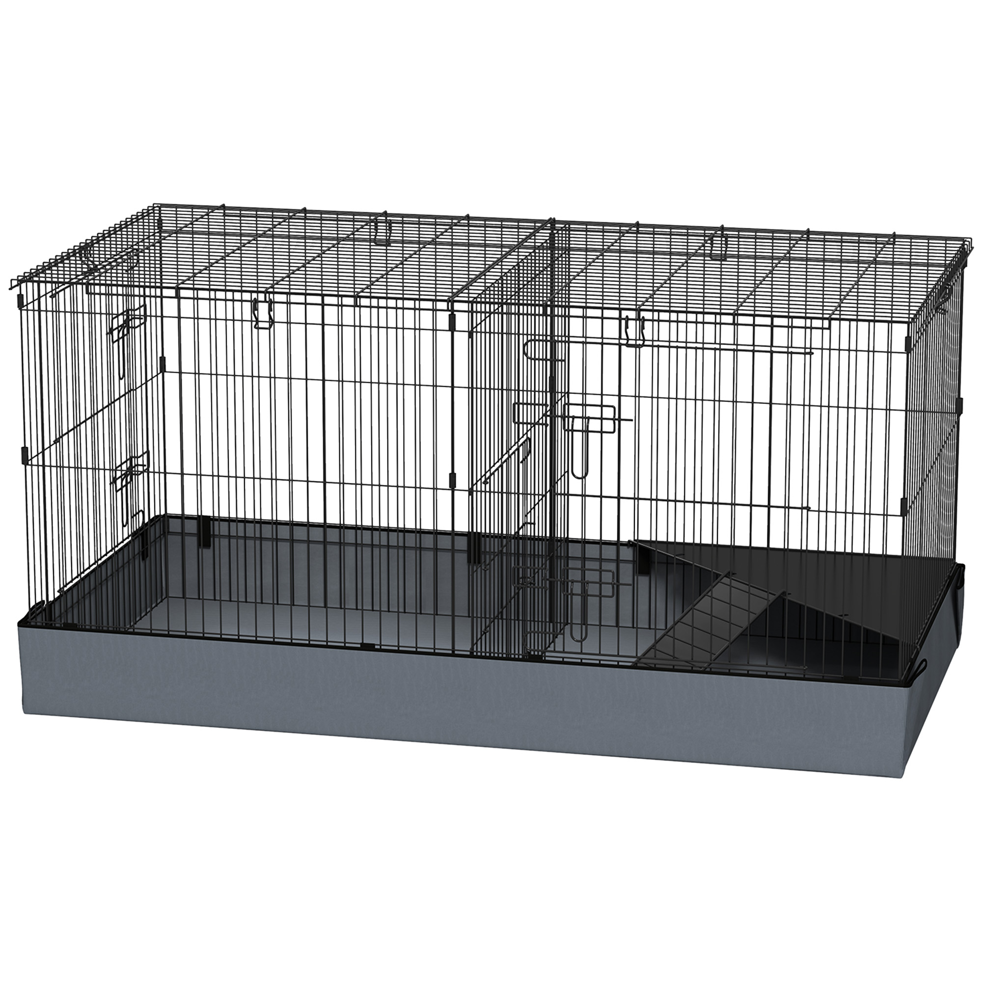 2-in-1-Zwerghamsterkäfig, Kleintierkäfig, Stoffboden, Sitzstangen, Rampe, Schwarz