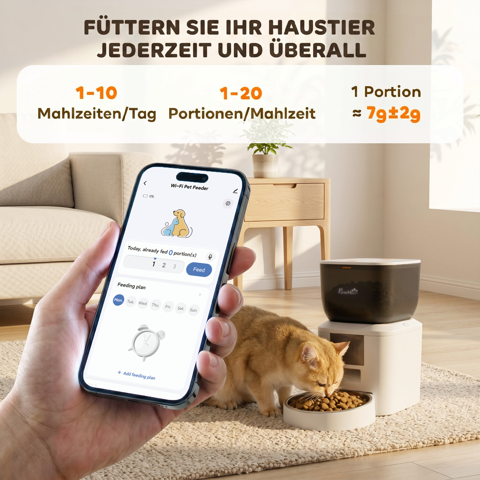 automatischer Katzenfutterautomat, WLAN, 4l, App-Steuerung, 1–10 Mahlzeiten, 10s Futterruf