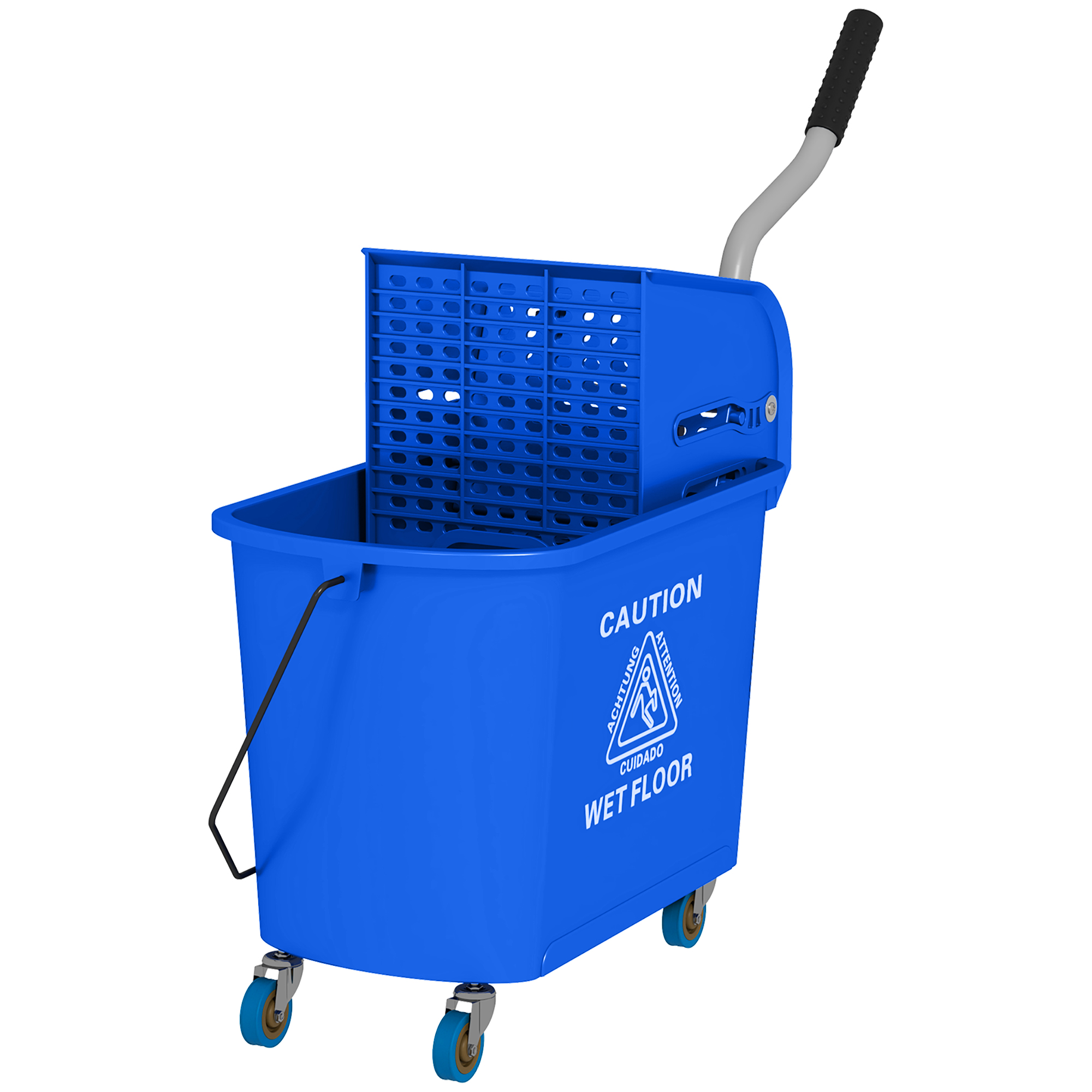 20l Mopp-Eimer mit Auswringer und Griff, Wischmopp-Eimer auf Rädern, Kunststoff, Blau