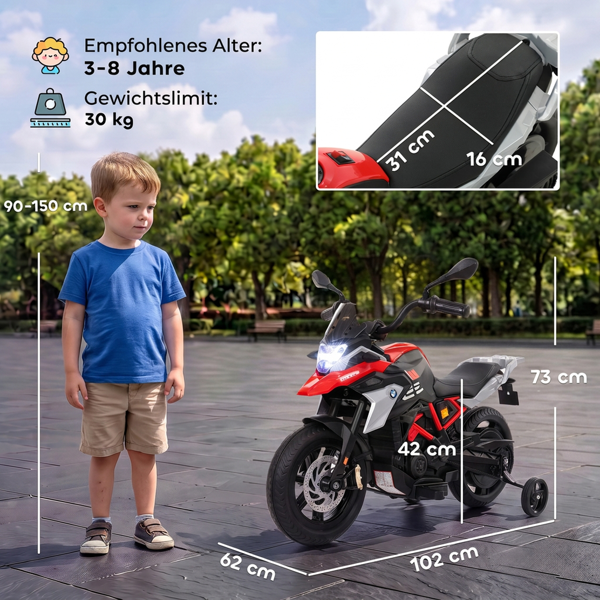 Elektro Motorrad Kinder BMW 12V Kinder Motocross mit Lithium Akku 35W Motor Drehgasgriff Stützrädern PU-Sitz bis 6km/h