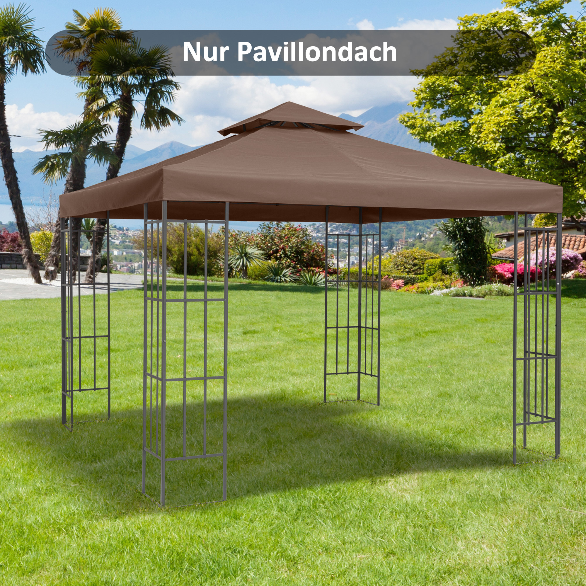 Ersatzdach für Pavillons, mit Winddach, Wasserabführung, robust und langlebig, Farbe: Kaffee, 3 x 3 m