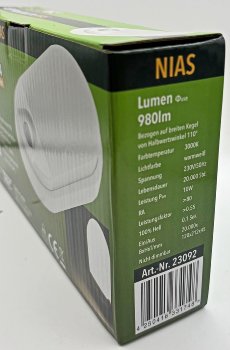 LED Wandleuchte "NIAS" IP54, 3000K / 10W, 980lm, 140° Bewegungsmelder