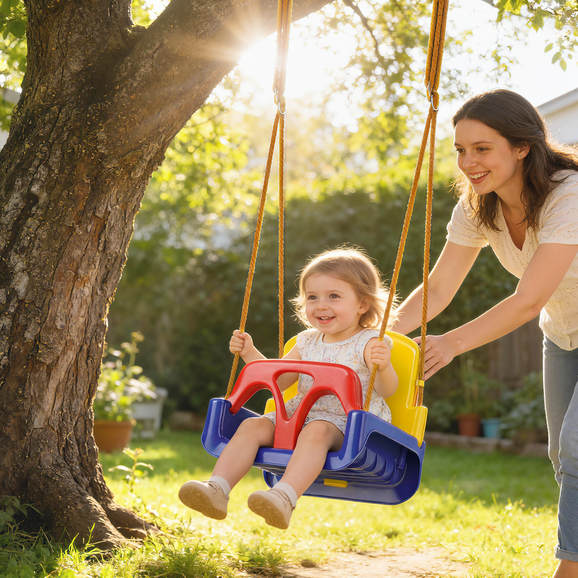 Babyschaukel 3 in 1 verstellbar Kinderschaukel mit Rückenlehne, Anschnallgurt, für Kinder von 9-36 Monaten, Dunkelblau