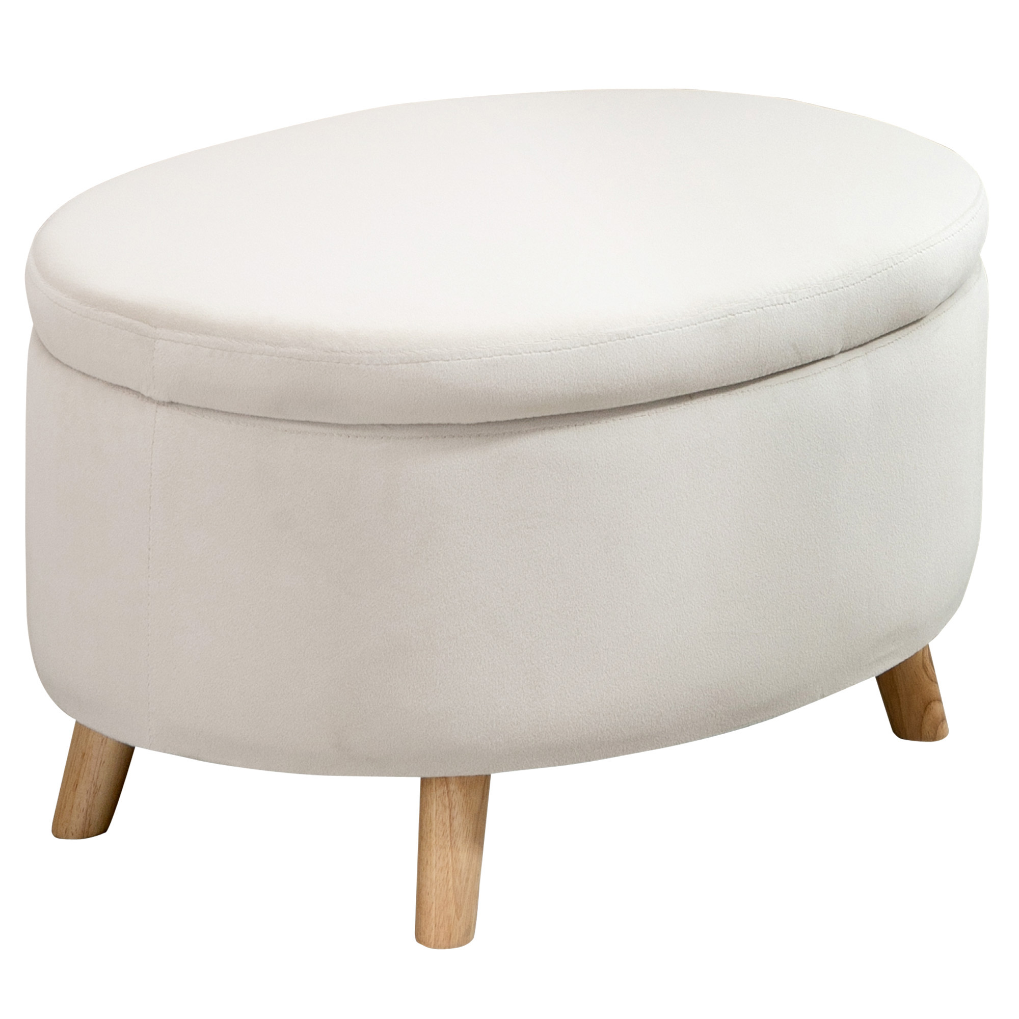 Sitzbank mit Stauraum, Hocker, ovale Form, Samtoptik, bis 120 kg, 71 x 51,5 x 42 cm, Beige