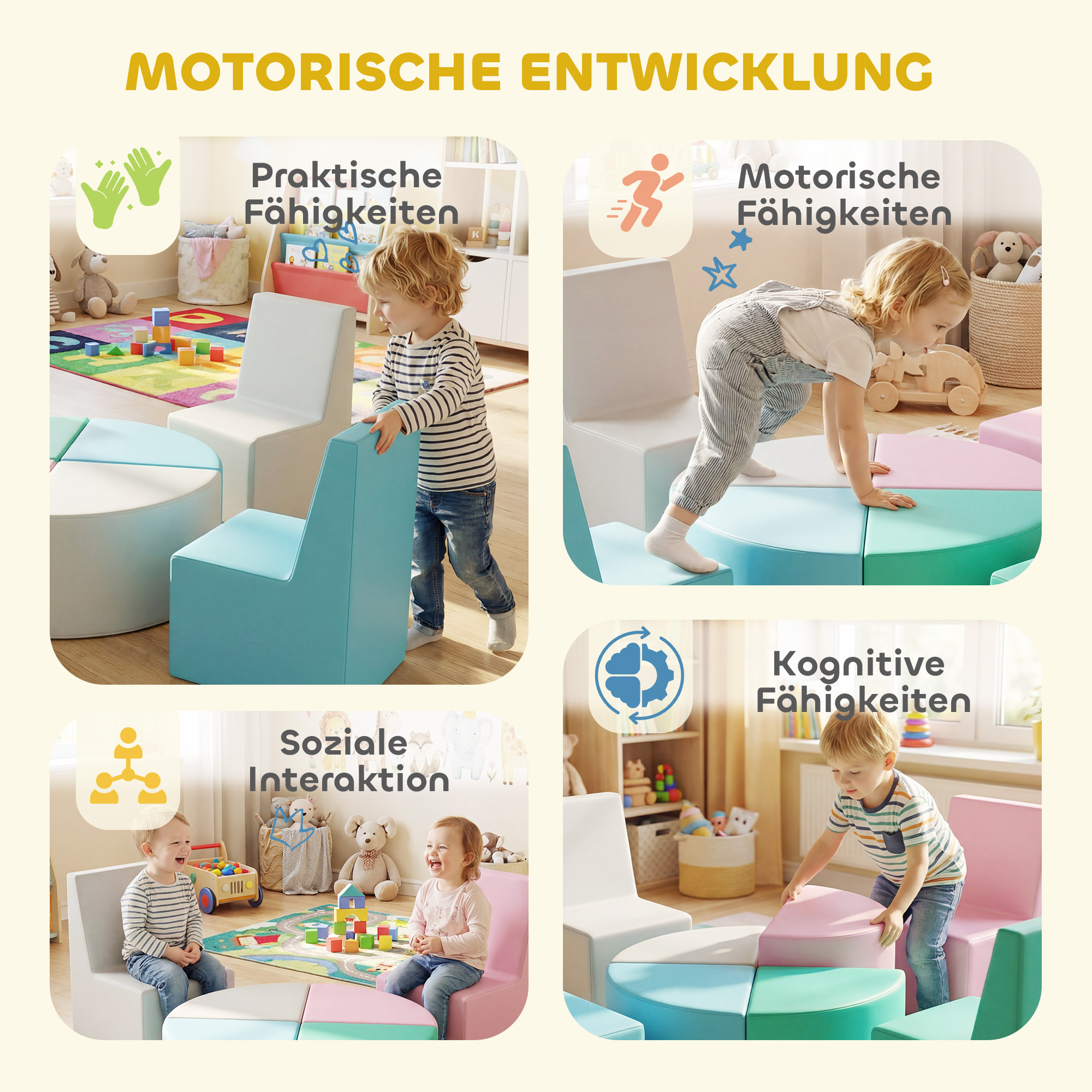 8 TLG. Schaumstoff Bausteine Kinder Softbausteine mit Tisch- und Stuhldesign klettern Bauklötze aus PU Mehrfarbig