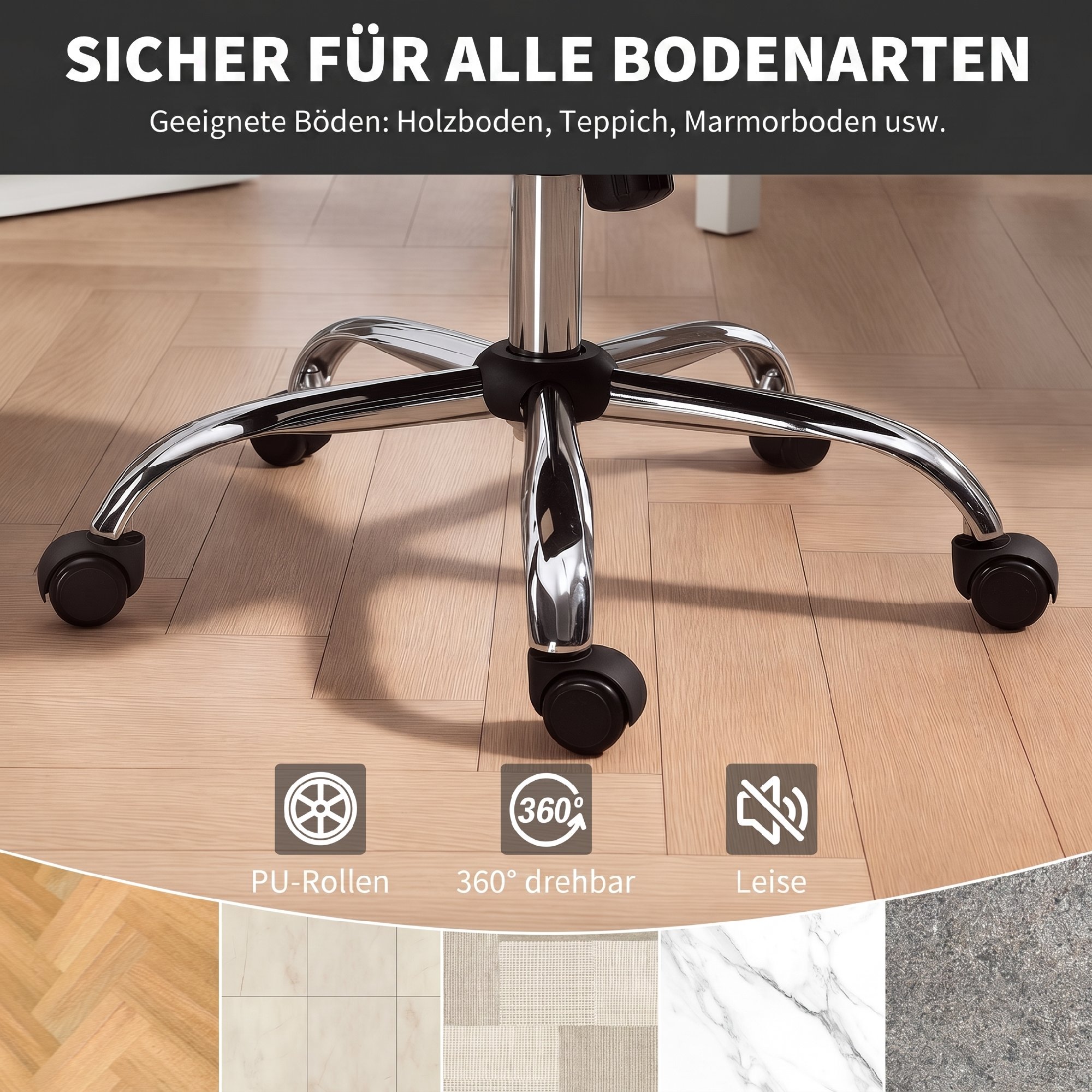Home-Office Schreibtischstuhl mit Schaukel- und Drehfunktion, Computerstuhl mit Rollen für Erwachsene, Grau