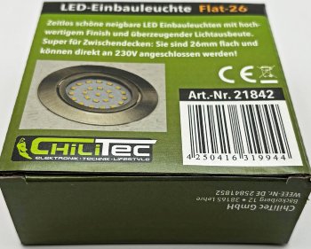 LED-Einbauleuchte "Flat-26" neutralweiß / 80x26mm, 3W, 390lm, Edelstahl gebürstet
