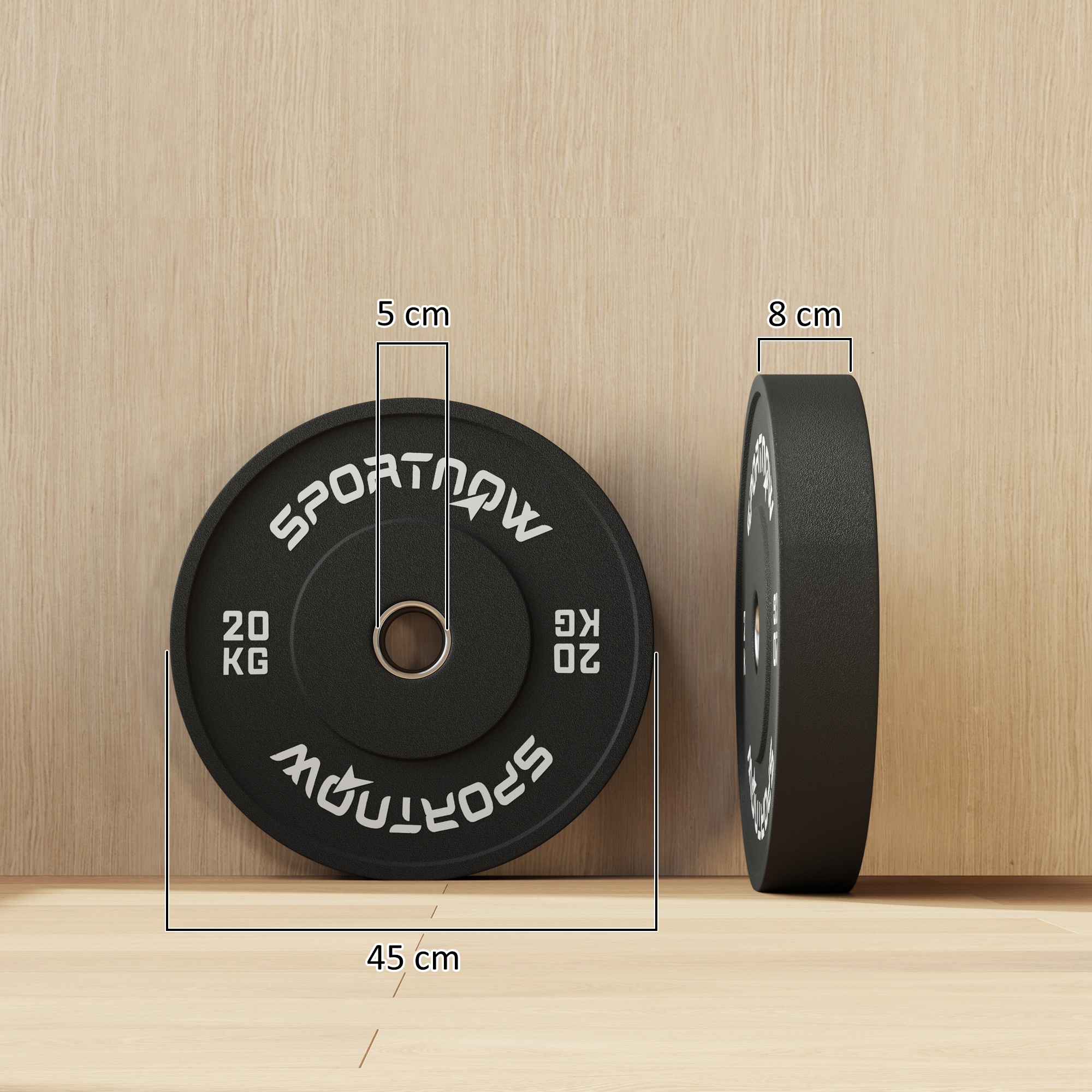 Hantelscheiben-Set, 2 x 20 kg, olympischer Standard, Gummi, geräuscharm, Schwarz