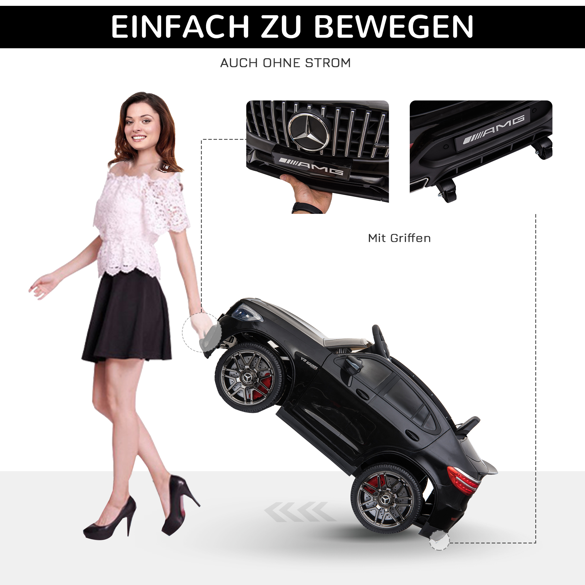 Kinder Elektroauto 12V Kinderauto mit 2,4 G Fernbedienung, 2 Motor, Kinderfahrzeug mit Hupe, Musik, Sicherheitsgurt, Elektrofahrzeug für 37-60 Monate Kinder, Schwarz
