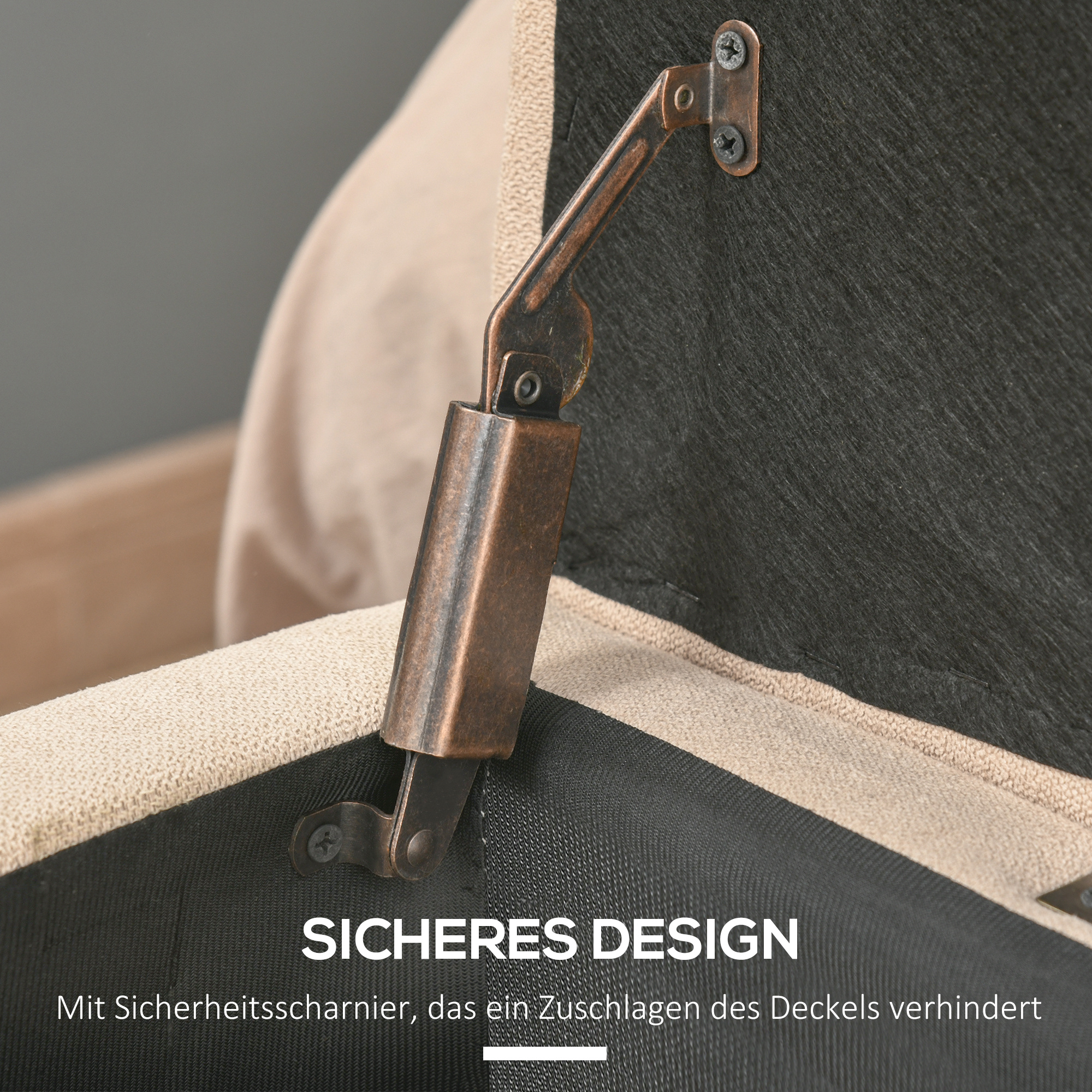 Polsterbank mit Stauraum, Knopfheftung, bis 120 kg, 125 x 49 x 41,5 cm, Beige