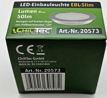 LED Einbauleuchte "EBL Slim WW" / IP67,1W, 50lm, Alu matt, warmweiß, Ø55mm
