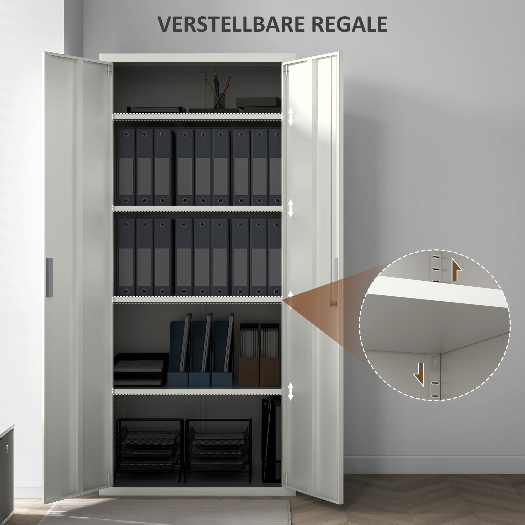 Aktenschrank, Büroschrank, 5 Regale, Metall, 80B x 40T x 180H cm, Weiß