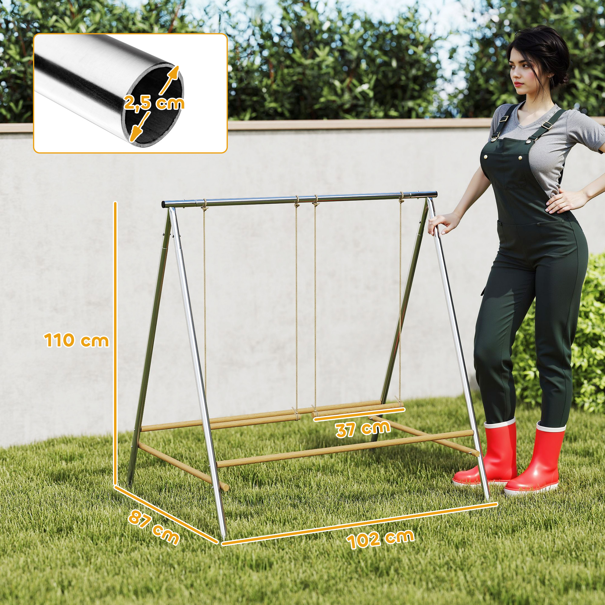Hühner Spielgerüst aus Stahl Kiefernholz, Spielplatz für Hühner mit Sitzstangen, 2 Schaukeln für 4-6 Hühner