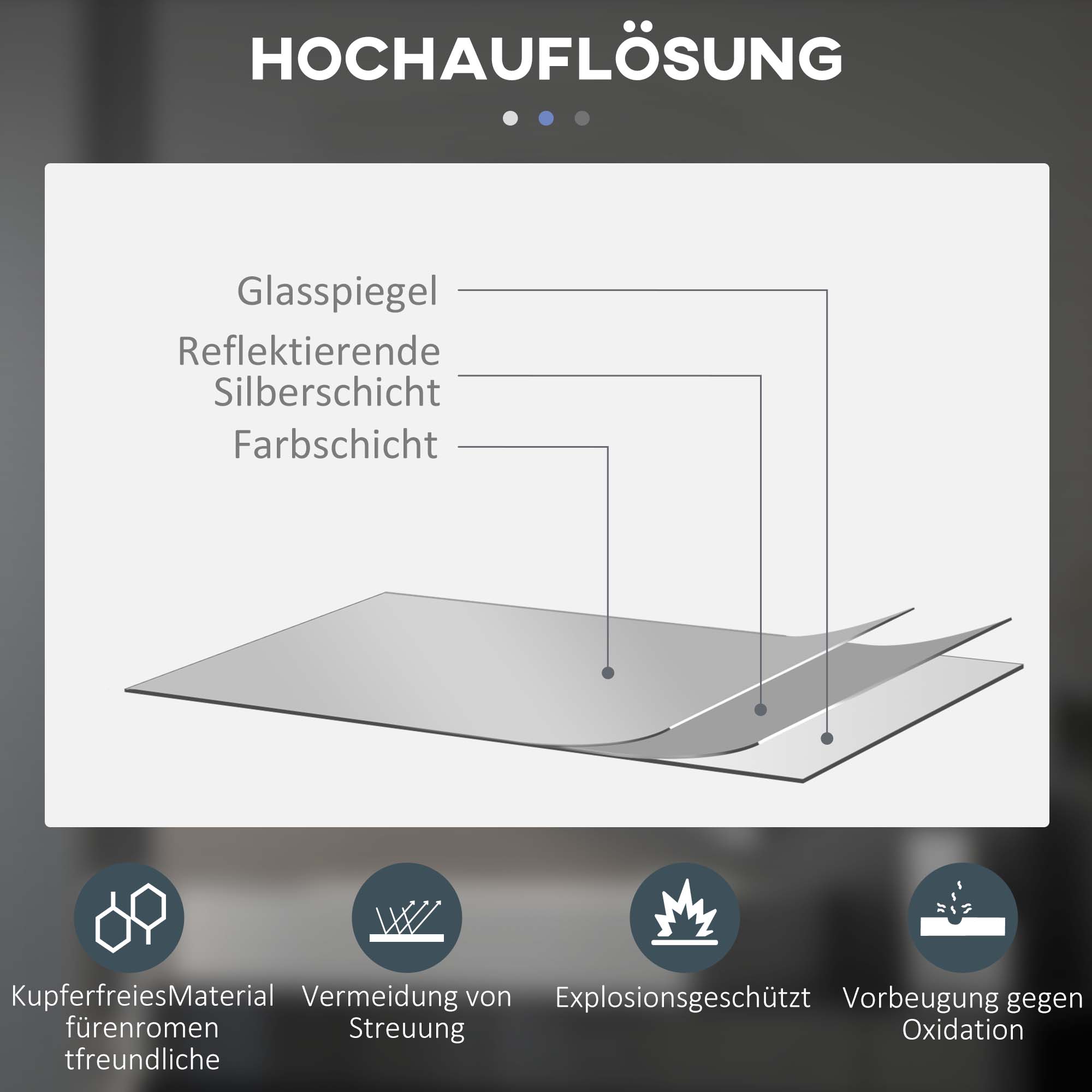 Badezimmerspiegel, LED, Farbwechsel, Antibeschlag, Touch-Schalter, IP44, Ø 60 cm, Weiß