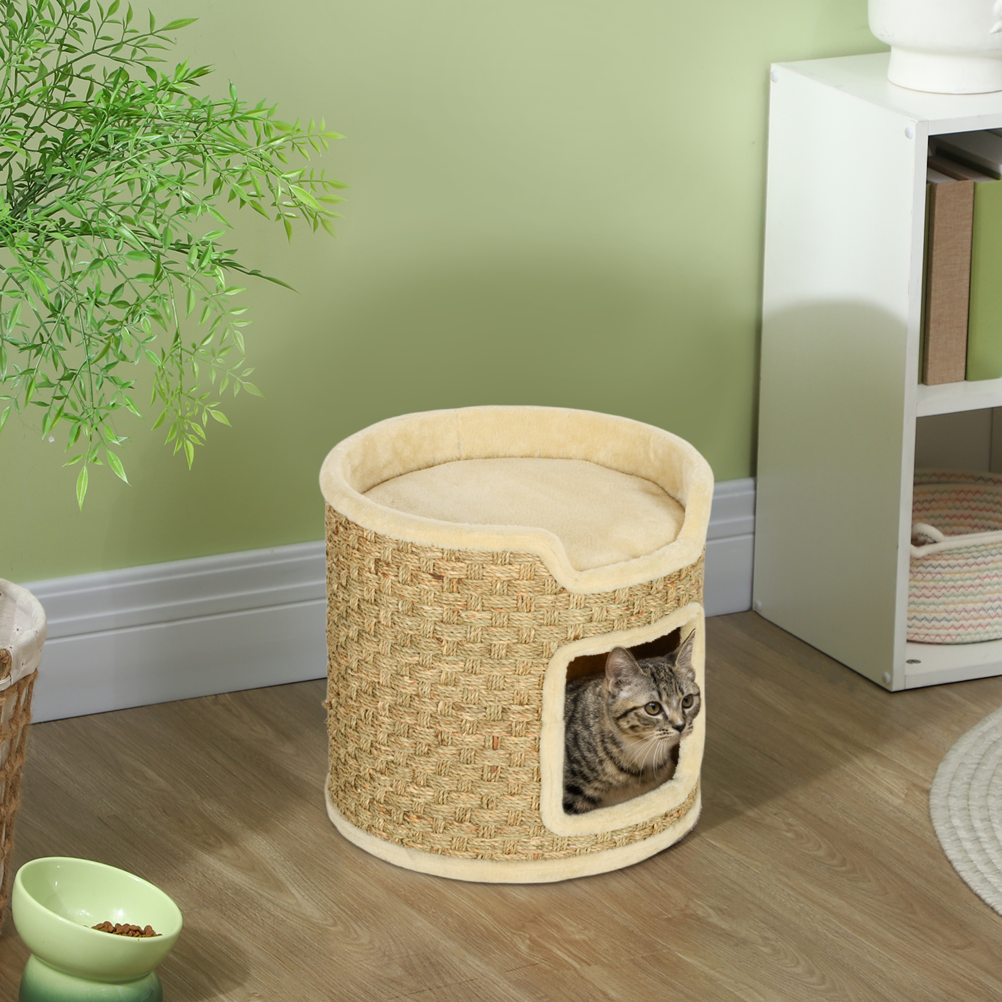 Katzenkratzbaum, Spiel- und Entspannungsbereich, Plüsch, ?38 x 37H cm, Khaki-Beige, bis zu 5 kg