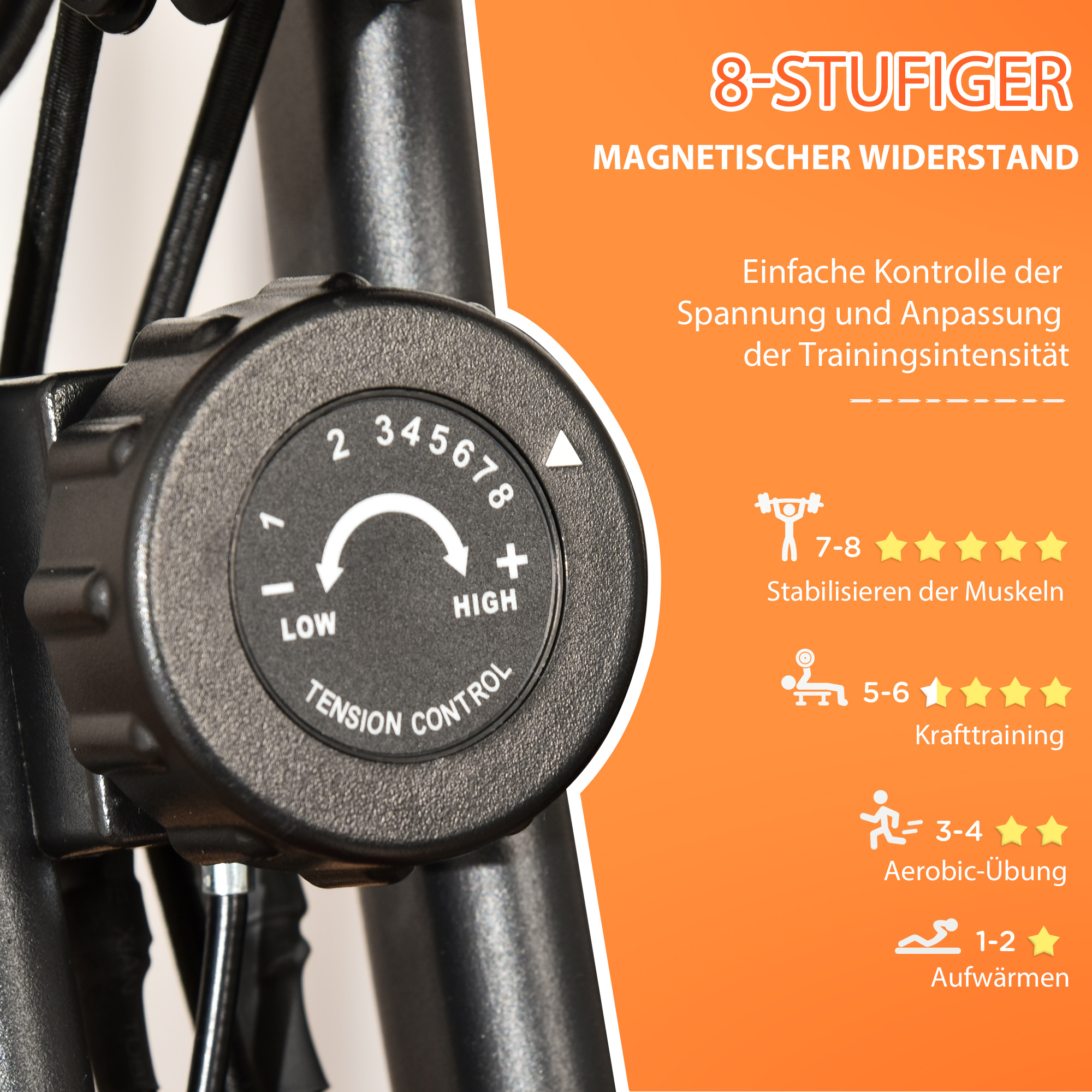 Heimtrainer 2-in-1 Fahrradtrainer mit LCD-Display Pulsmesser verstellbar Sitz Räder, klappbarer Hometrainer Trimmrad mit 8 stufig Magnetwiderstand, Spannseil, Stahl