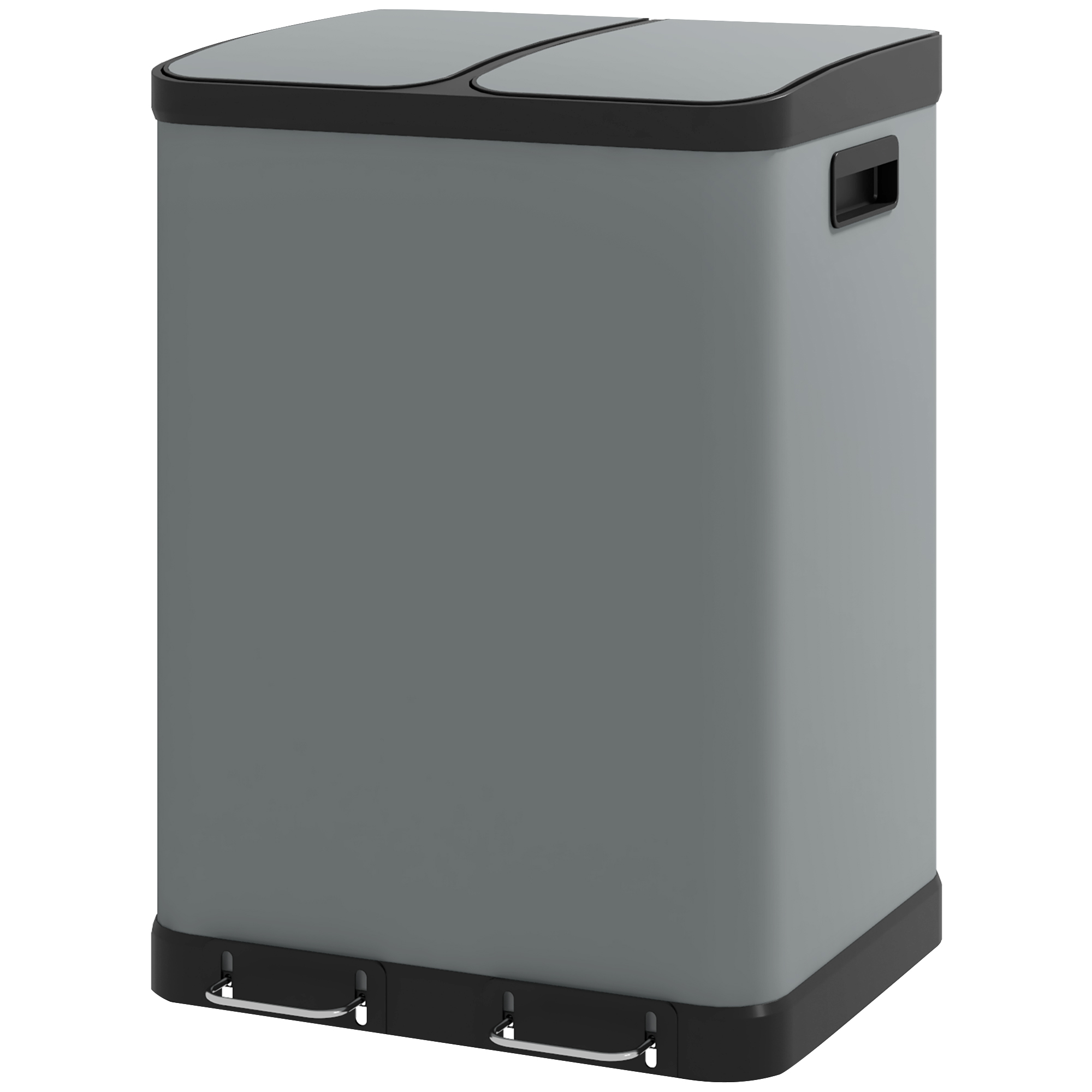 Doppelfach-Mülleimer, 2 x 30L, fingerabdruckresistent, Pedal, herausnehmbare Inneneimer, Grau Doppelfach-Mülleimer, 2 x 30L, fingerabdruckresistent, Pedal, herausnehmbare Inneneimer, Grau