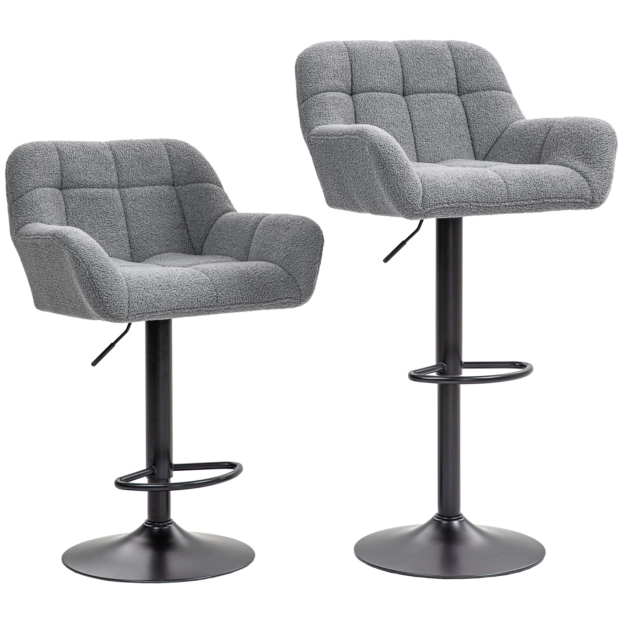 Barhocker 2er-Set Retro-Design höhenverstellbar Fleece-Optik Grau + Schwarz