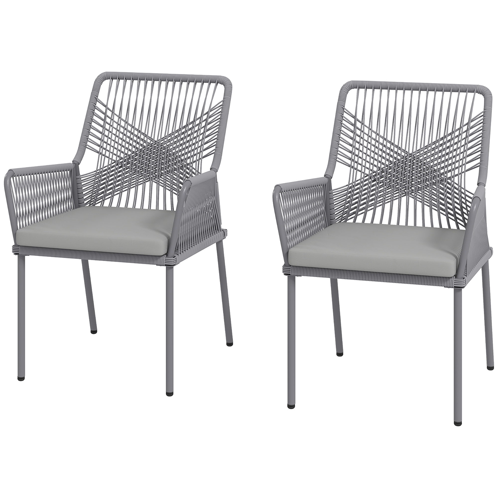 2er-Set Gartenstühle, Terrassenstühle, waschbare Kissen, Rückenlehne, Armlehnen, Stahl, Rattan, Dunkelgrau