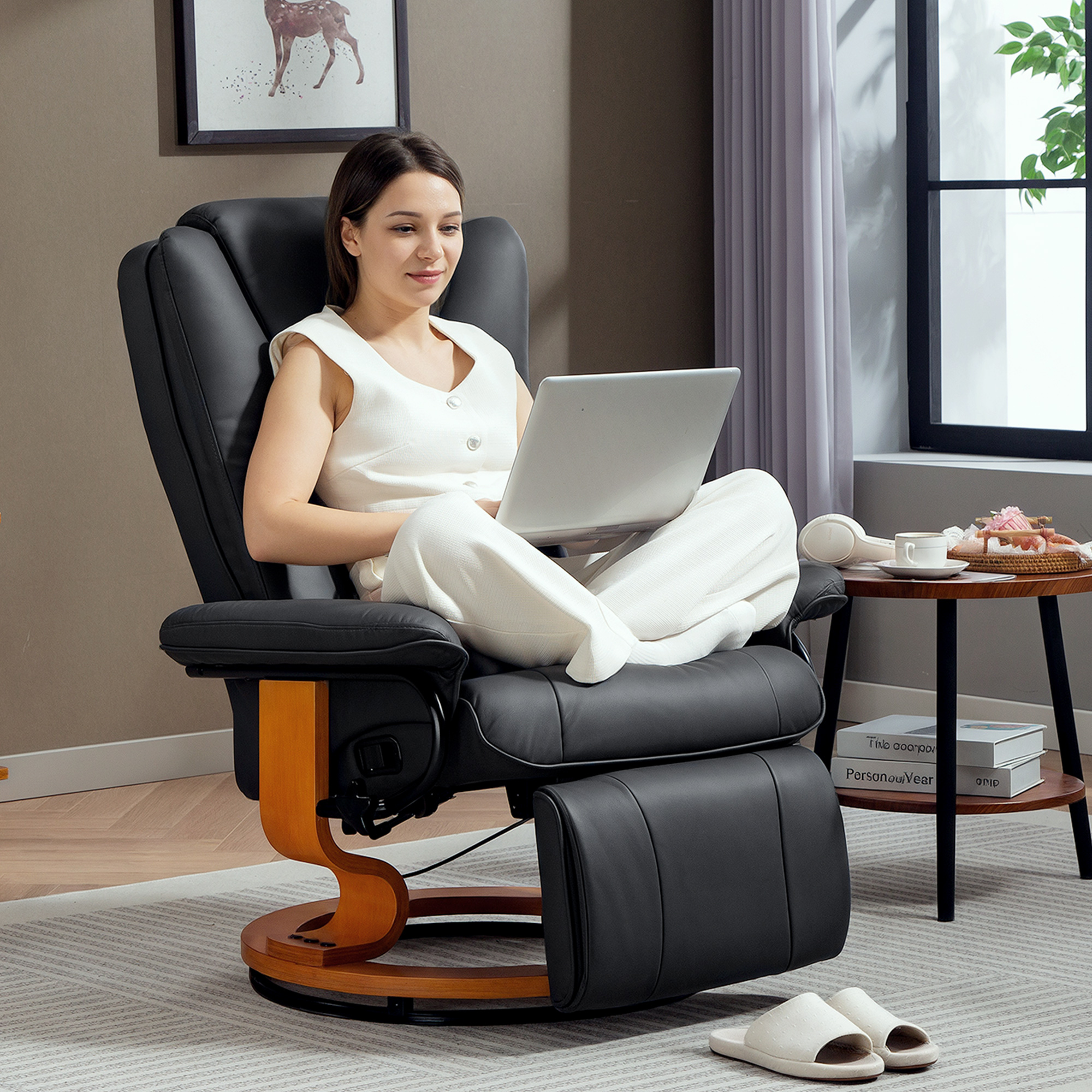 Relaxsessel mit Liegefunktion, drehbar, bis 150 kg, Kunstlederbezug, Stahlrahmen, Dunkelgrau