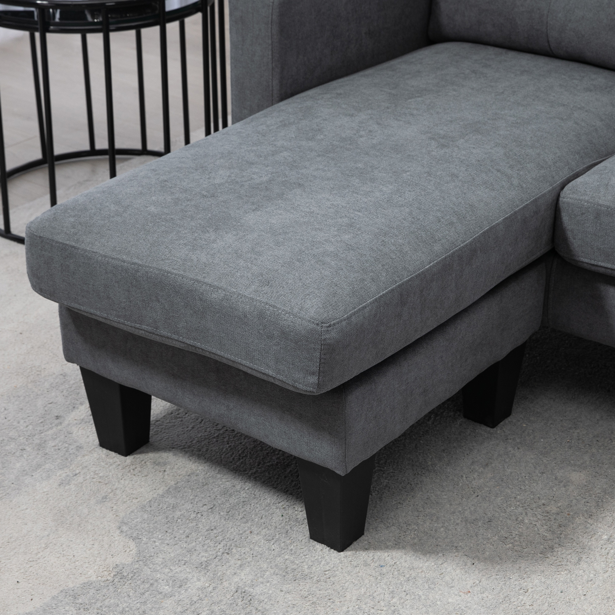 Ecksofa in L-Form, beidseitig anbringbare Chaiselongue, Polstersofa, Dunkelgrau