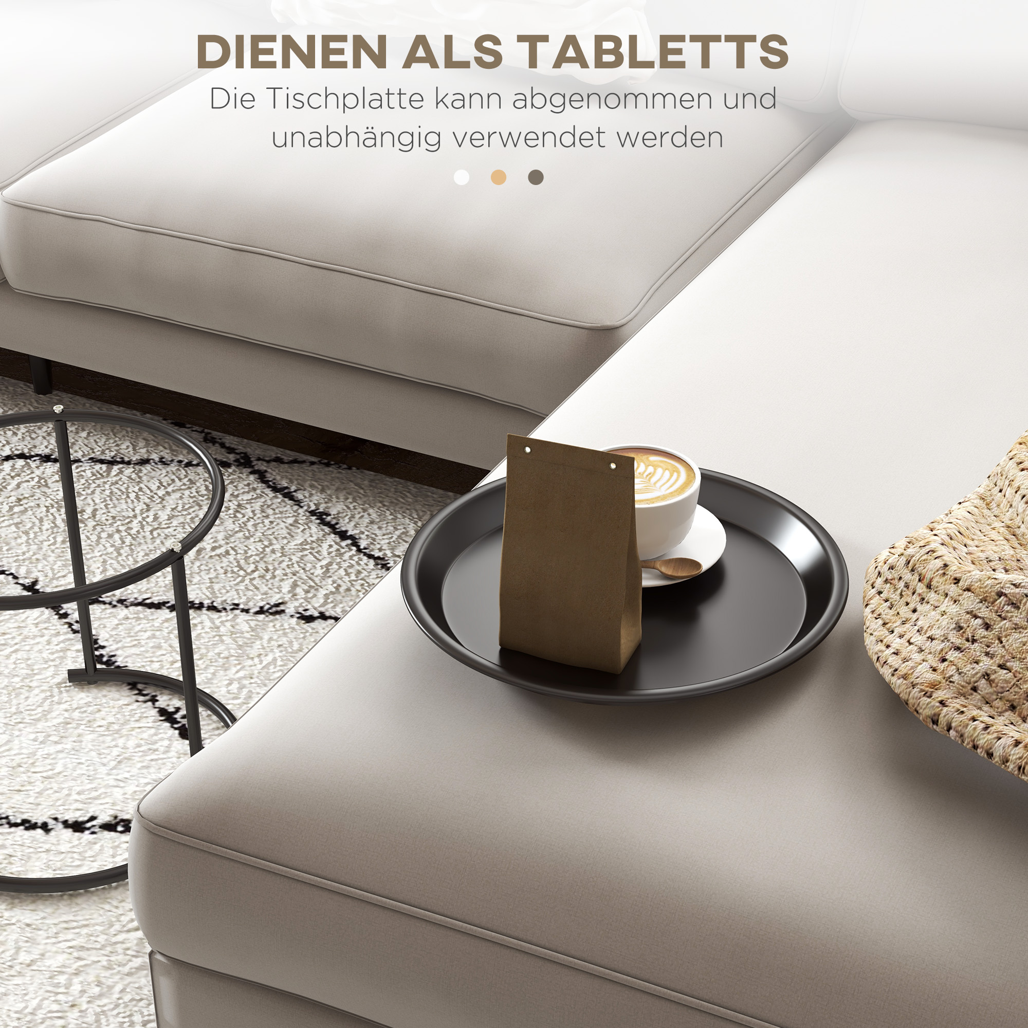 2er-Set Beistelltische aus Metall, ineinander verschiebbar, Tischplatten als Tabletts verwendbar, Schwarz