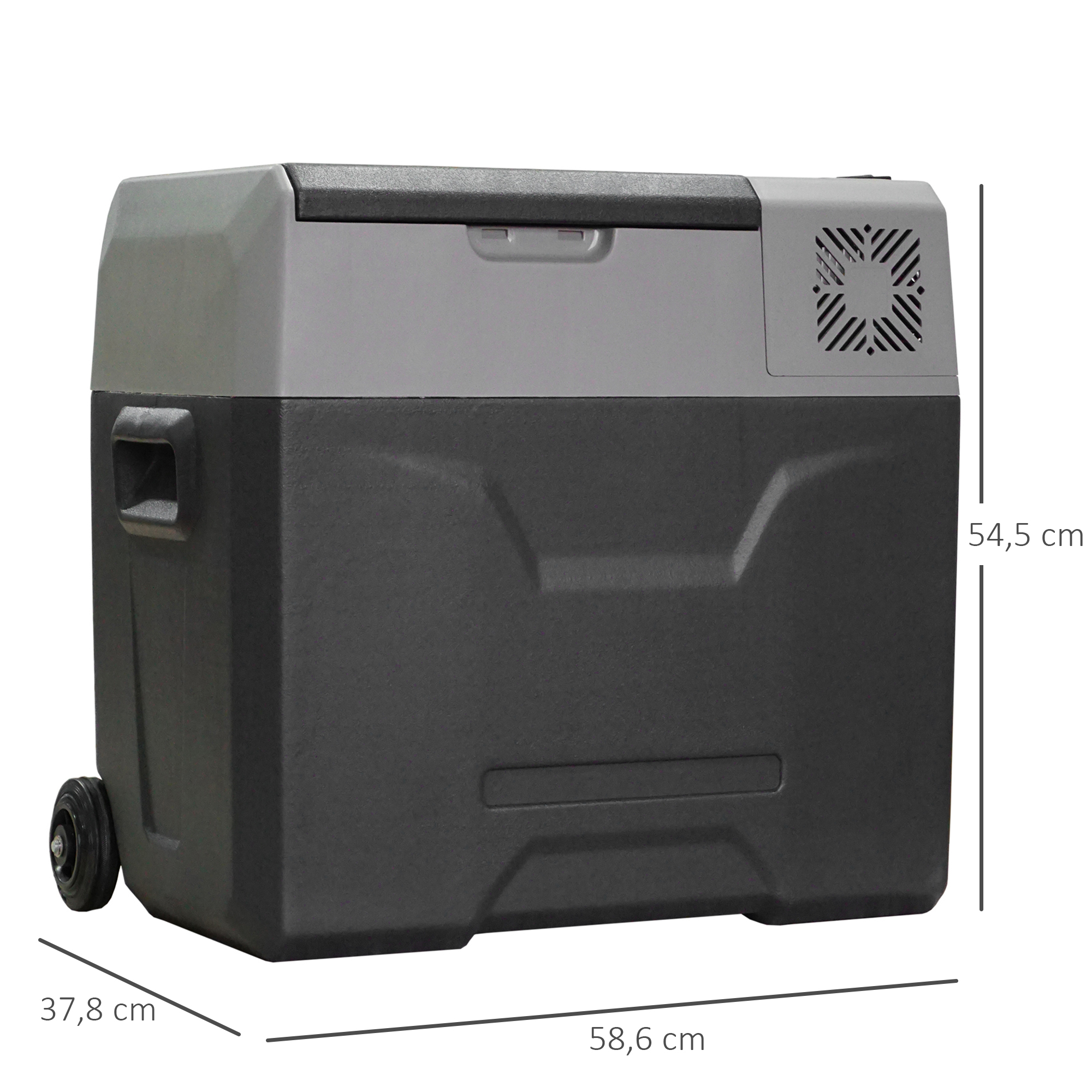 Autokühlschrank, Kühlbox, 50L, bis -20° C, Touch-Display, 2 Räder, Teleskopgriff, 58,6 x 37,8 x 54,5 cm, Grau