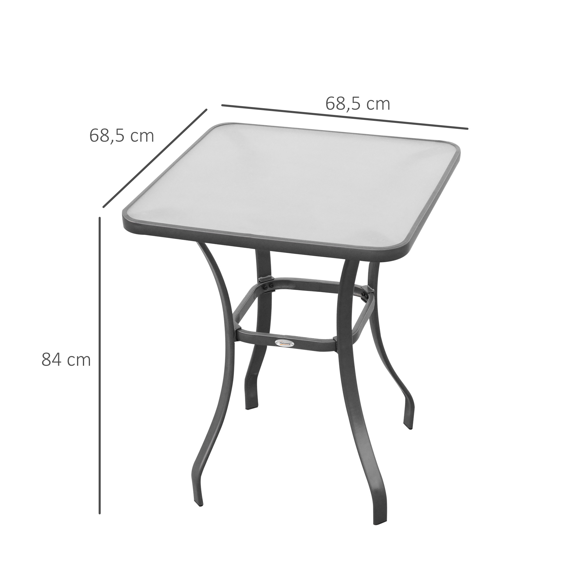 Gartentisch Bistrotisch Glastisch Hartglas+Metall Schwarz L68,5xB68,5xH84cm