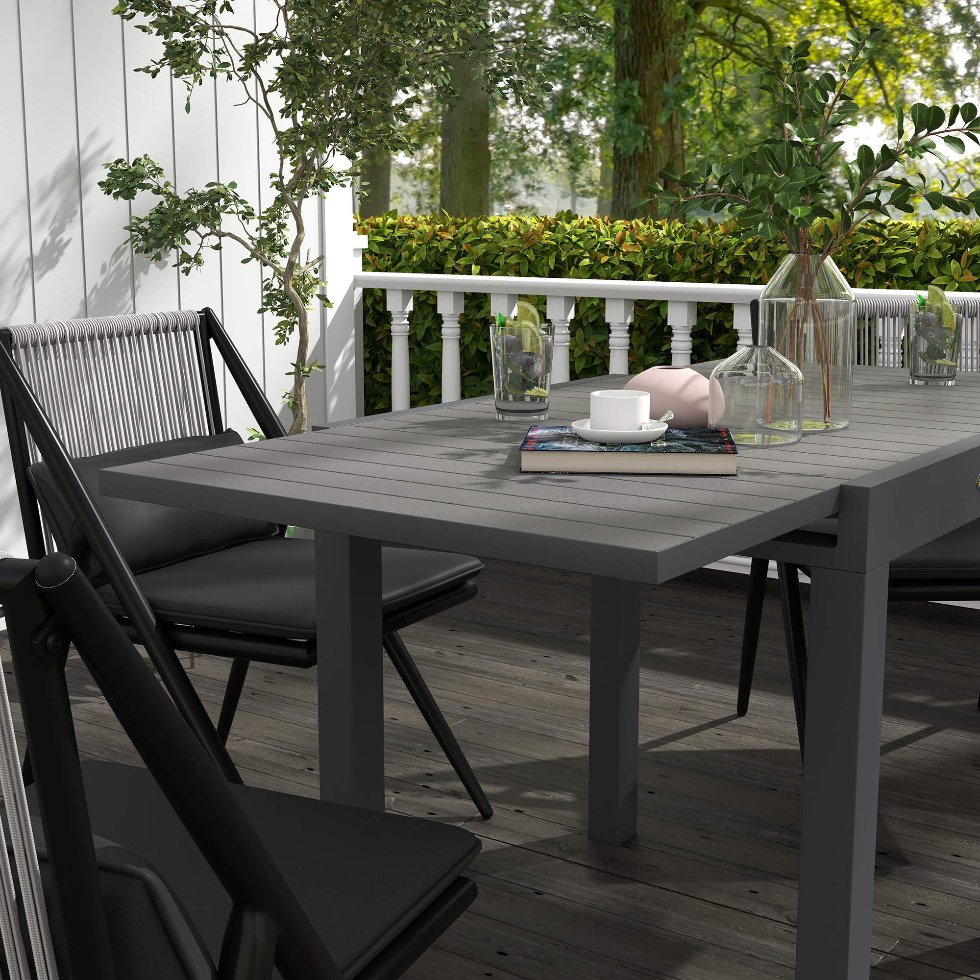 Gartentisch Outdoor-Tisch, wetterbeständig, 162 x 80 x 75 cm, Grau