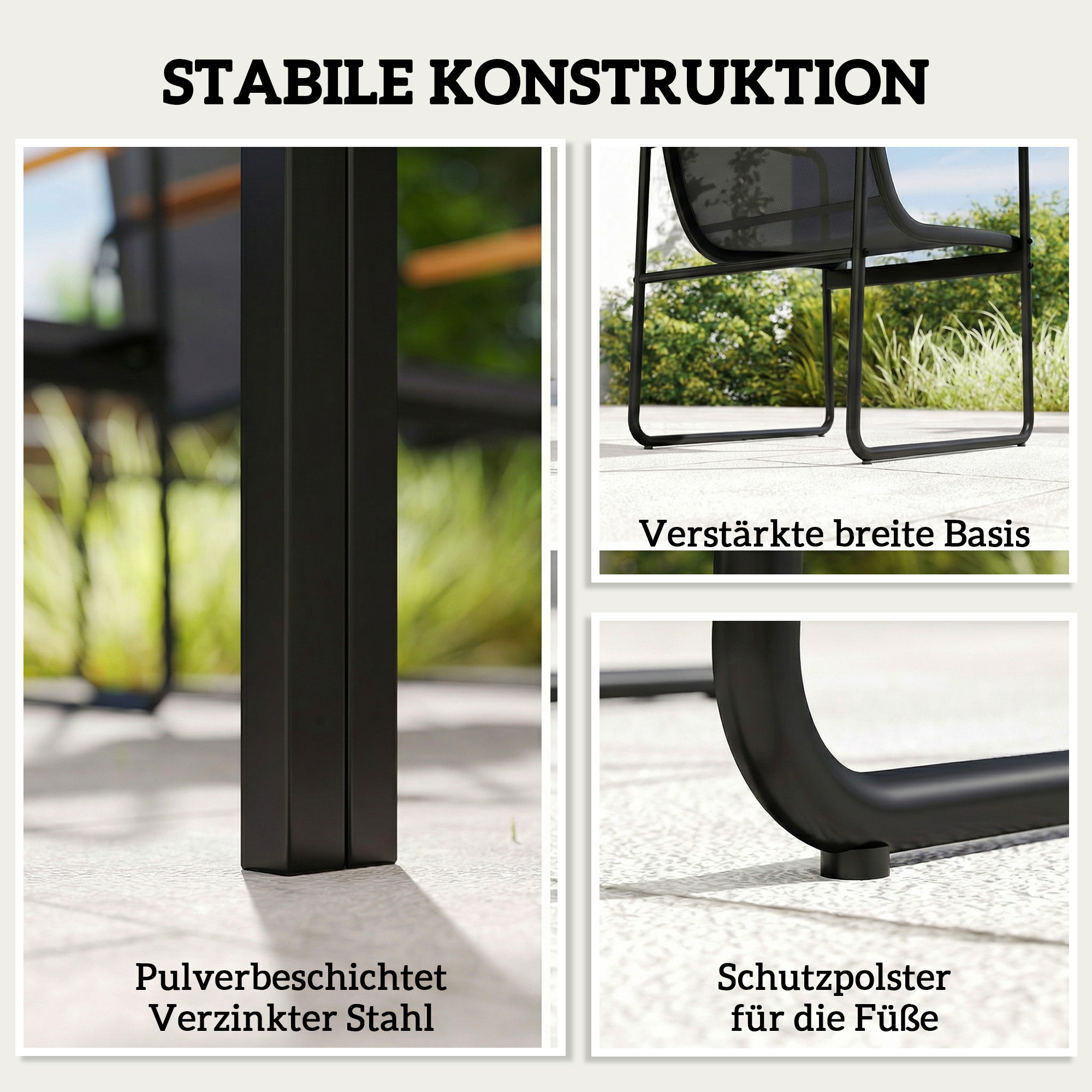 Gartenmöbel Set Sitzgruppe 150 x 80cm Glastisch mit 6 Atmungsaktiven Stühlen Dekorative Armlehnen Schwarz