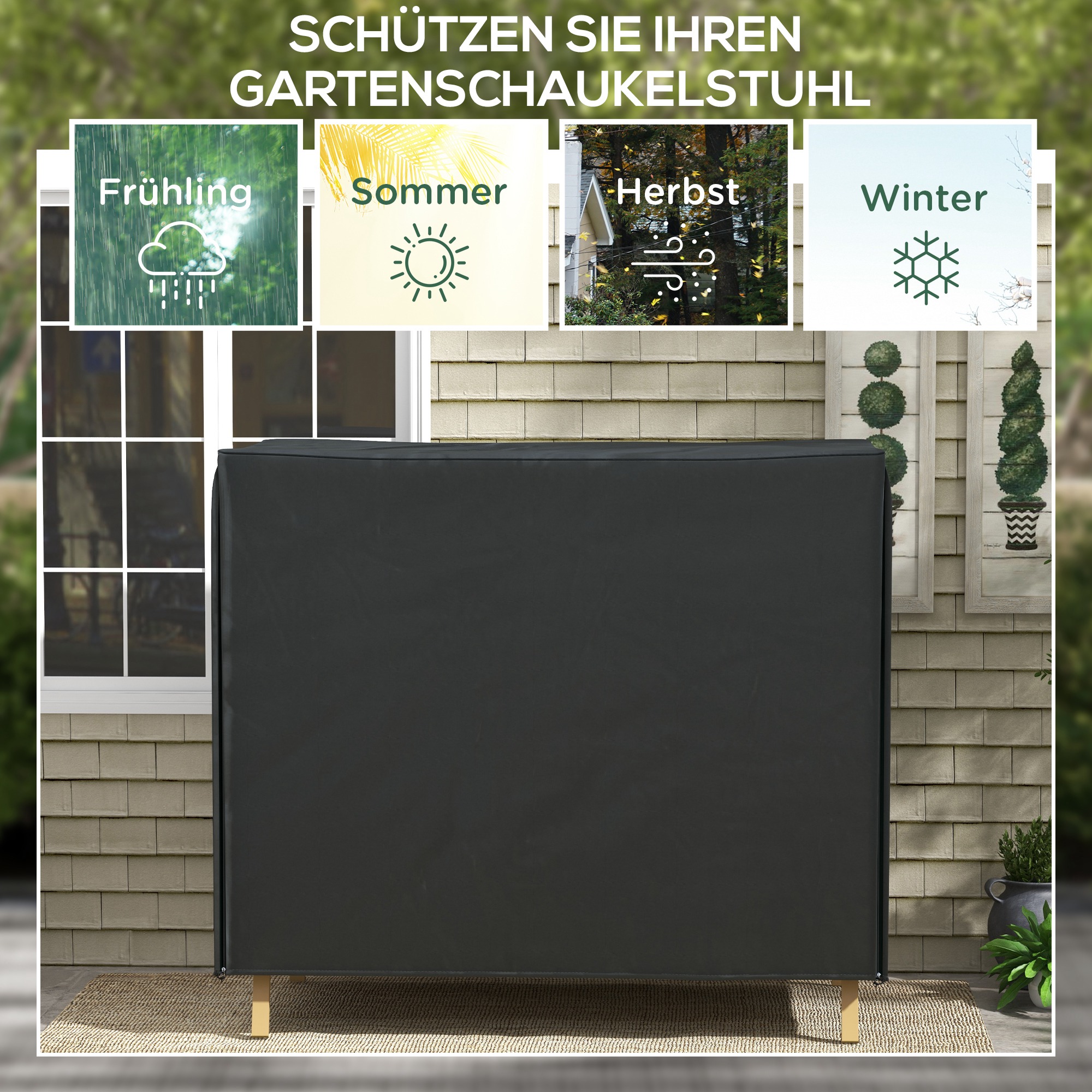 Abdeckung für Hollywoodschaukel, wasserdicht, Polyester, 220x125x172cm, Schwarz