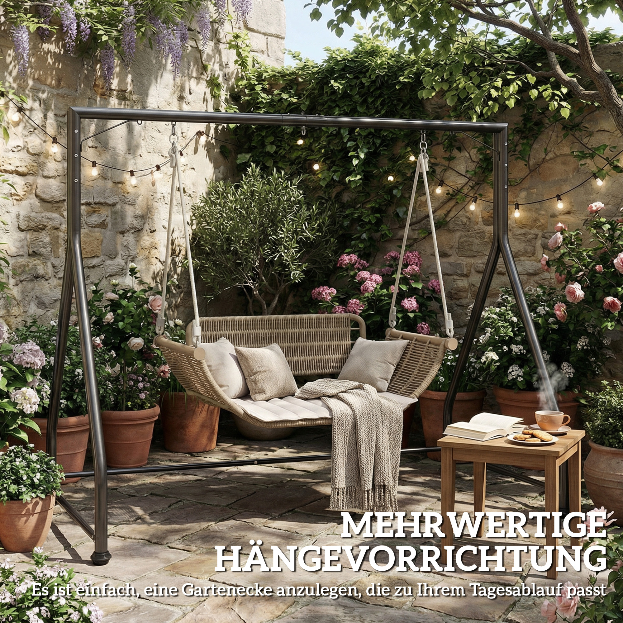 Schaukelständer Vielseitiger Schwerlast-Schaukelrahmen für Zwei-/Dreisitzer oder Hängekorb Schwarz