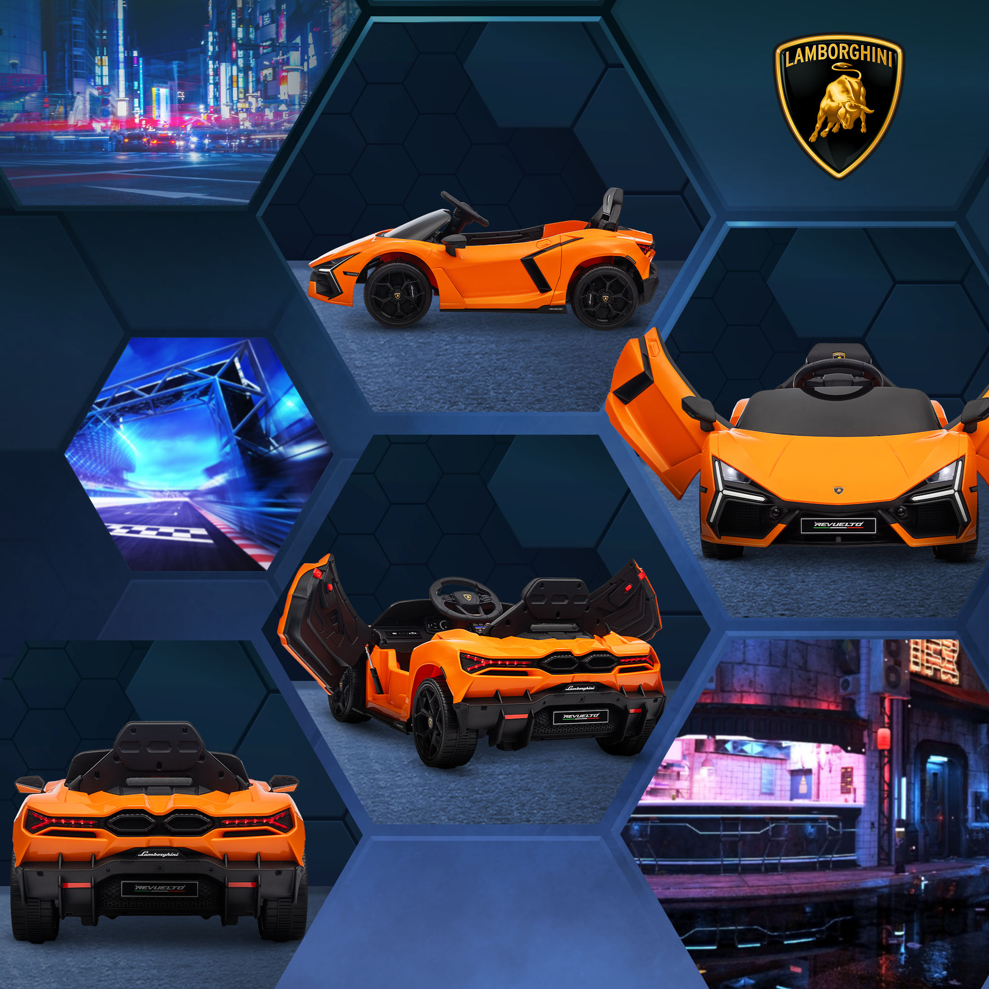 Elektroauto für Kinder von 3-5 Jahren, sanfter Antrieb, fernsteuerbar, mit Hupe, Kunststoff und Metall, Orange