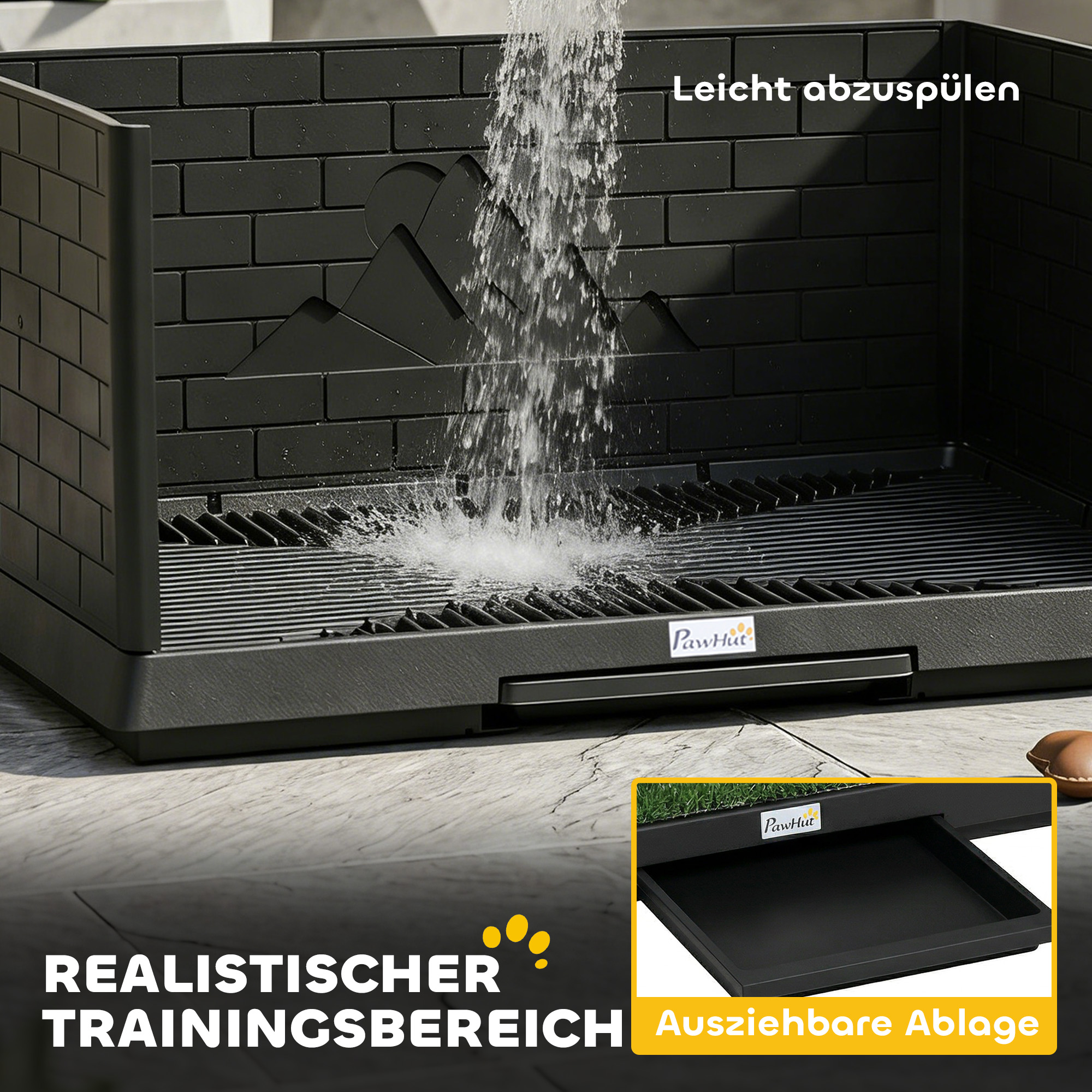 Hundetoilette 75 x 51 cm Hundeklo mit Kunstrasen Welpentoilette mit hohen Wänden herausziehbarer Schale Drainage Schwarz
