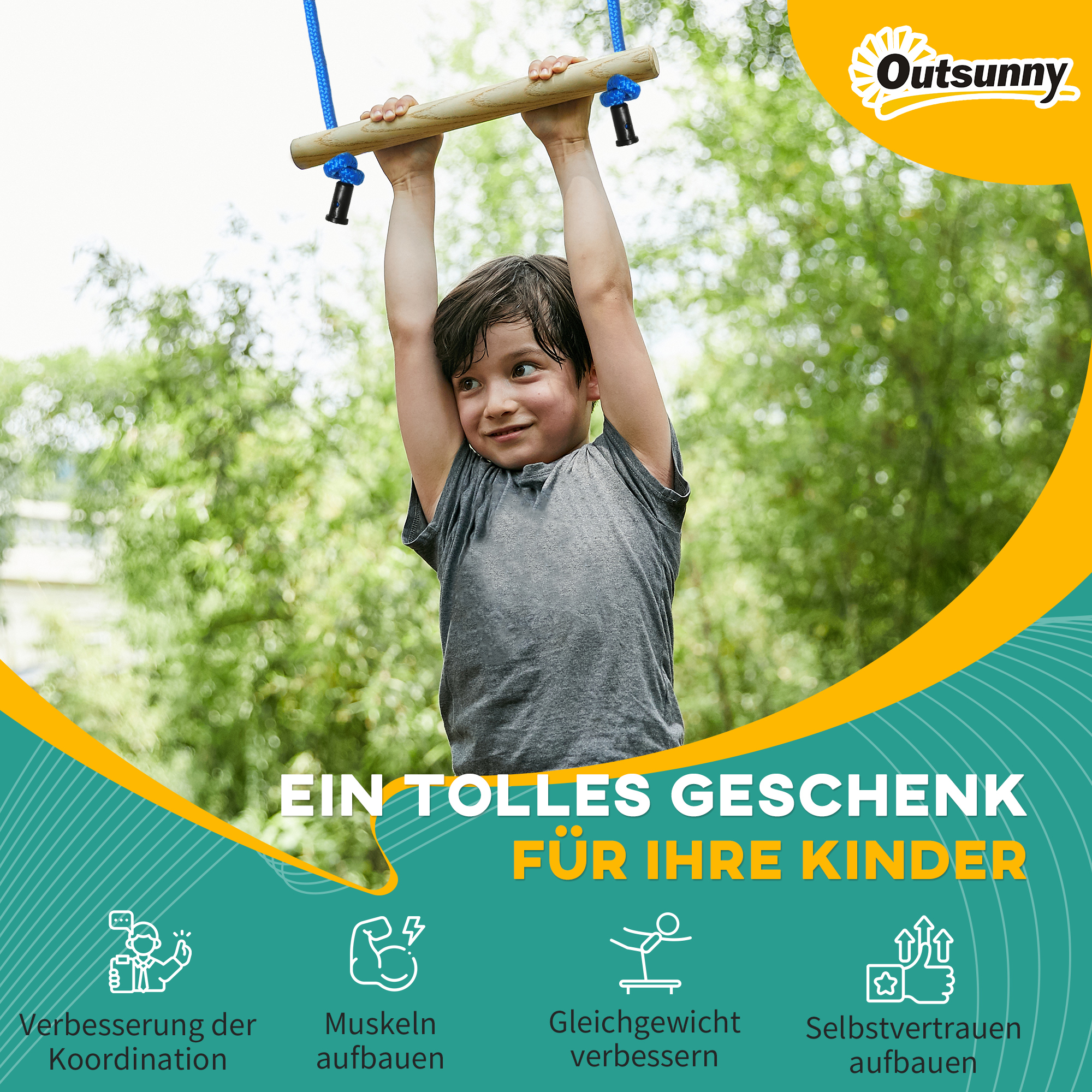 Ninja Kletterset, Slackline, 30-teilig, 10 m Seil, für Kinder 3-6 Jahren