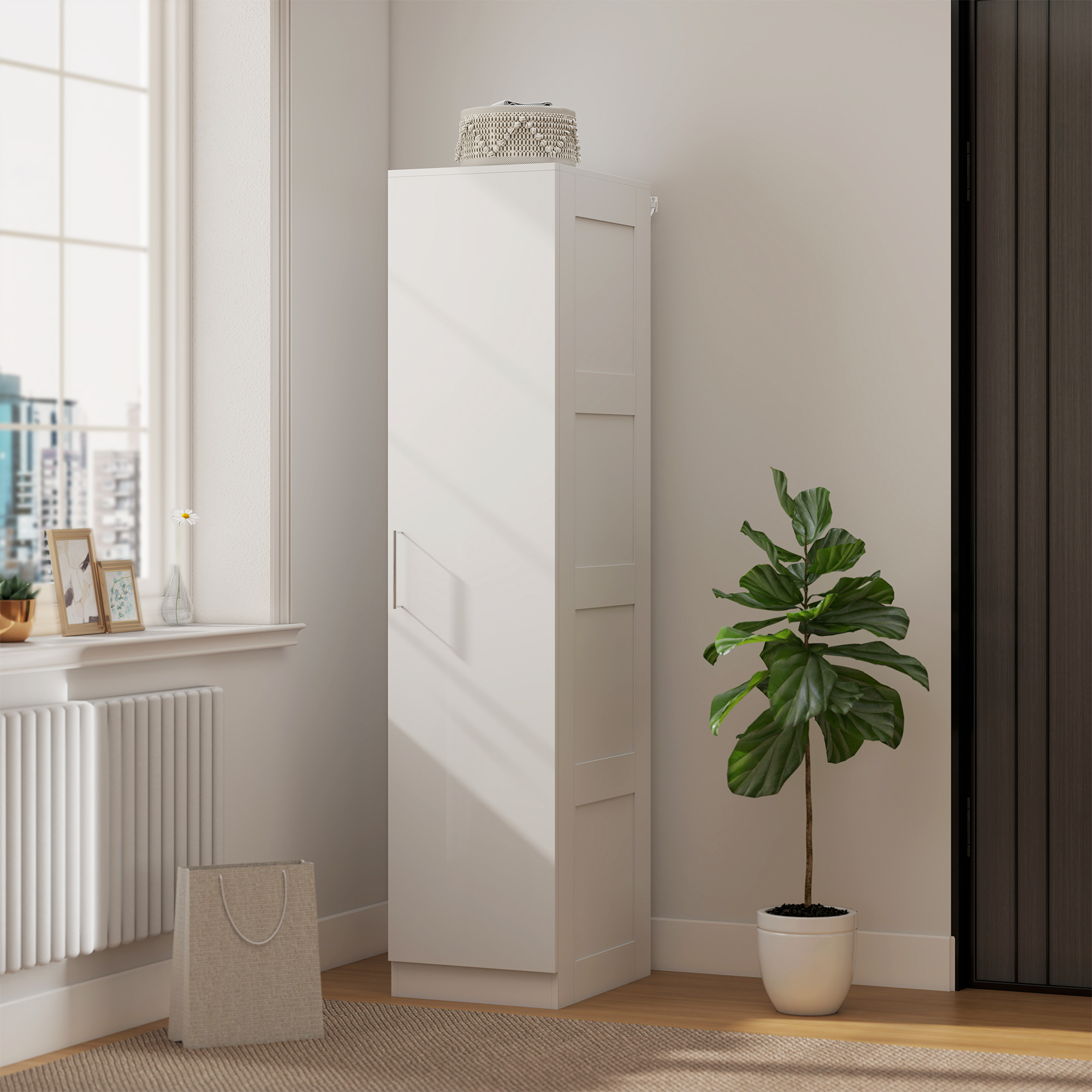 Kleiderschrank Mehrzweckschrank mit Kleiderstange, Regal, Soft-Close-Tür 40 x 52 x 180 cm Weiß